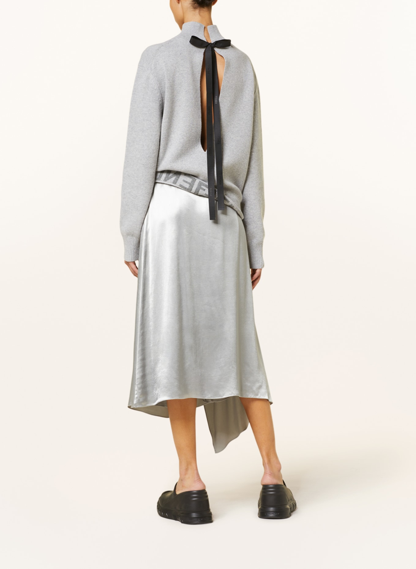 FENDI Satin skirt in wrap look, Color: GRAY (Image 3)