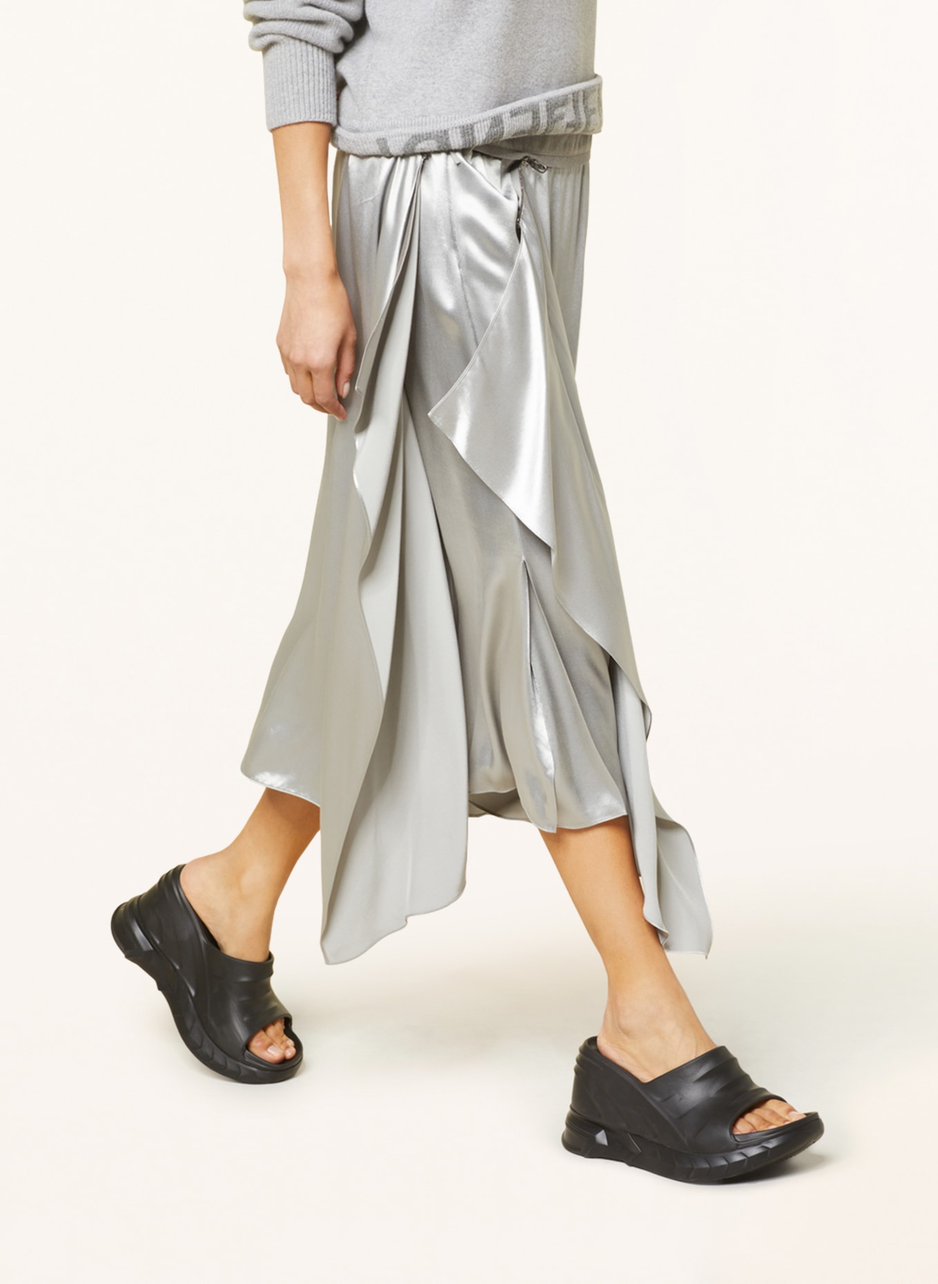 FENDI Satin skirt in wrap look, Color: GRAY (Image 5)