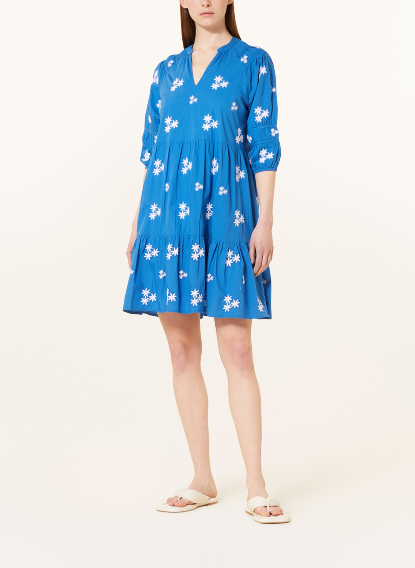 flowers for friends Dress with 3/4 sleeves, Color: BLUE/ WHITE (Image 2)