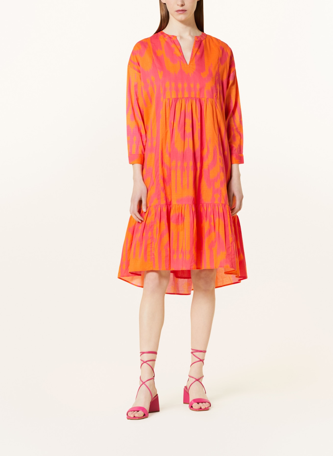 flowers for friends Dress with 3/4 sleeves, Color: ORANGE/ PINK (Image 2)