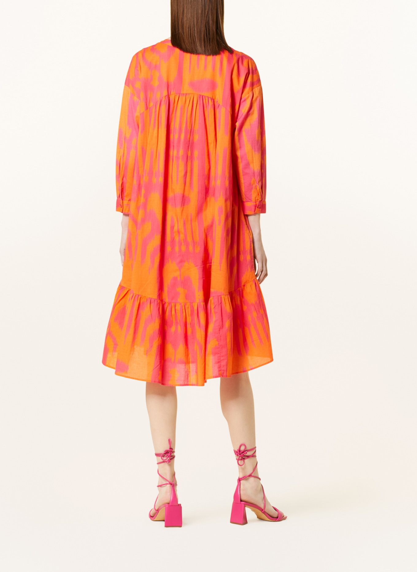 flowers for friends Dress with 3/4 sleeves, Color: ORANGE/ PINK (Image 3)