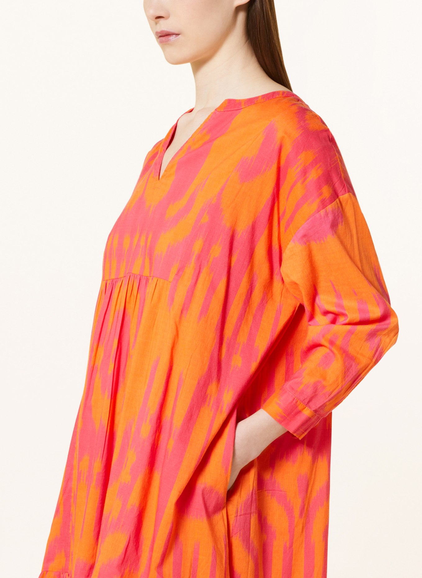 flowers for friends Dress with 3/4 sleeves, Color: ORANGE/ PINK (Image 4)