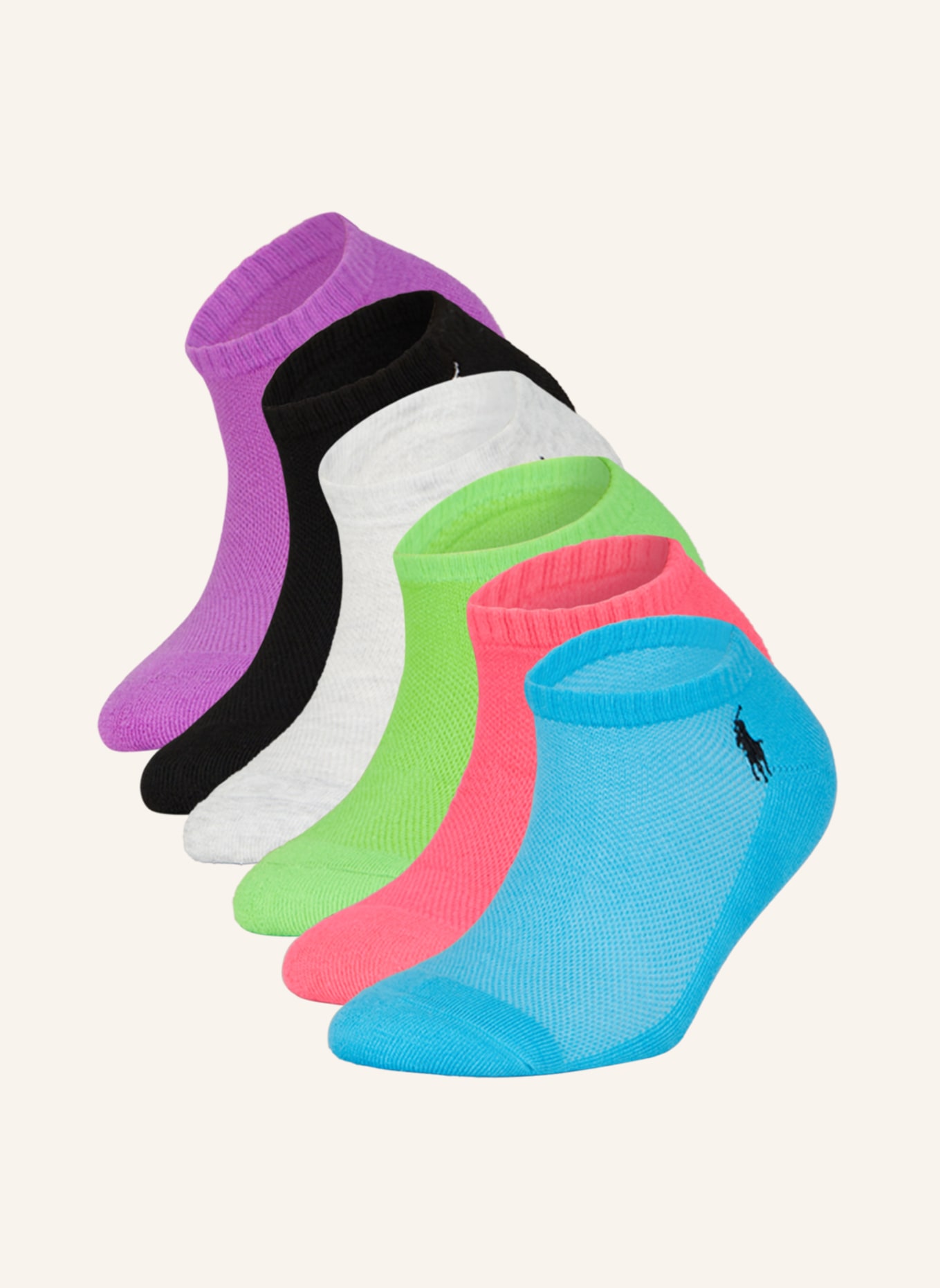 POLO RALPH LAUREN 6-pack of sneaker socks, Color: BLACK/ PURPLE/ NEON GREEN (Image 1)