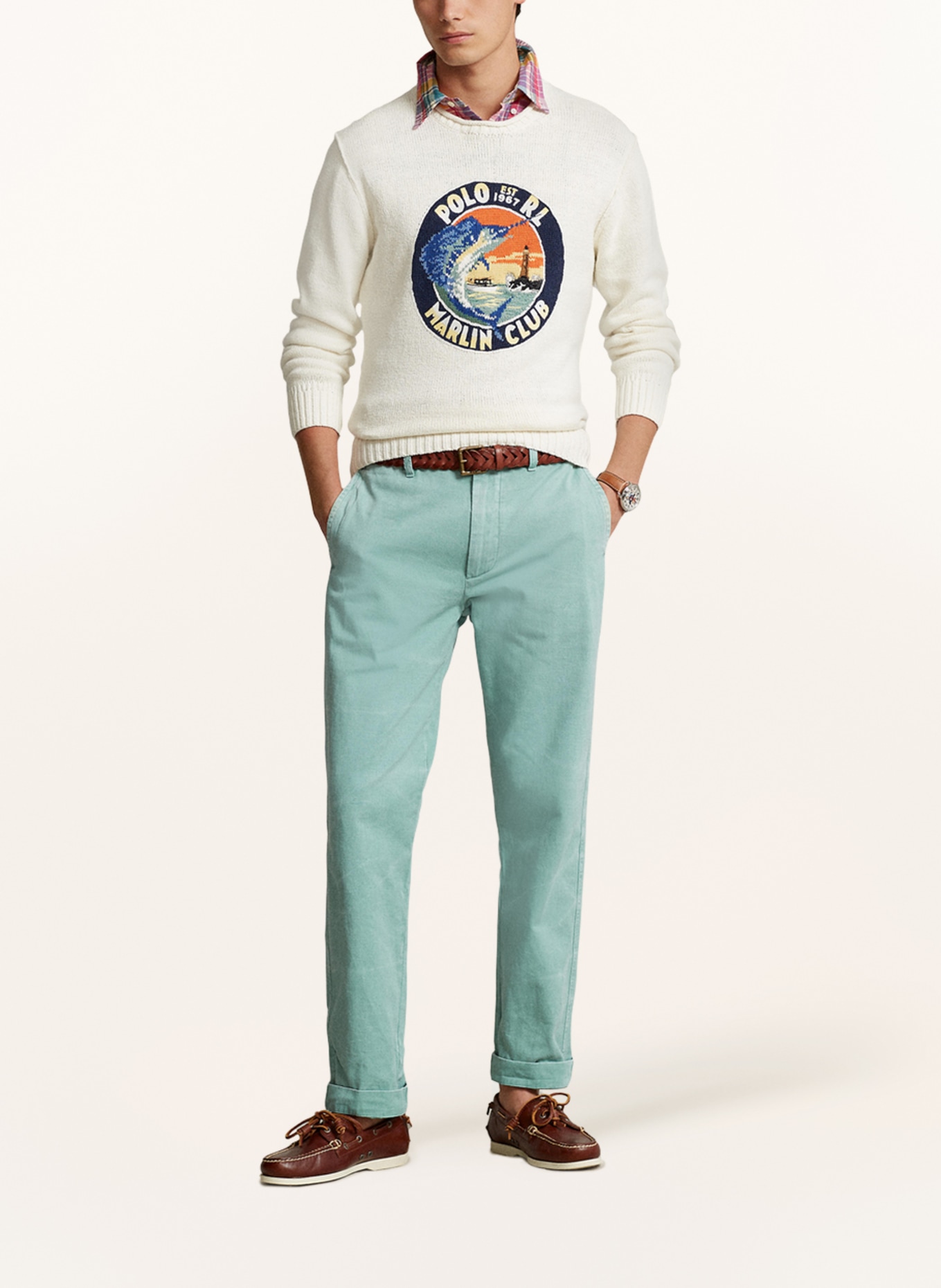 POLO RALPH LAUREN Pullover mit Leinen, Farbe: ECRU/ DUNKELBLAU/ ORANGE (Bild 2)
