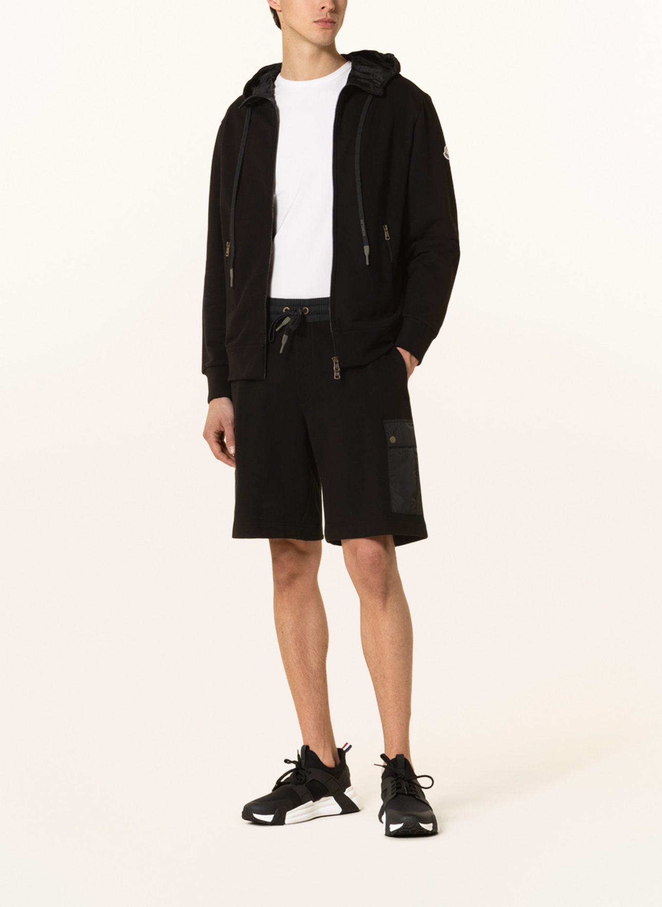 MONCLER Sweat shorts in mixed materials, Color: BLACK (Image 2)
