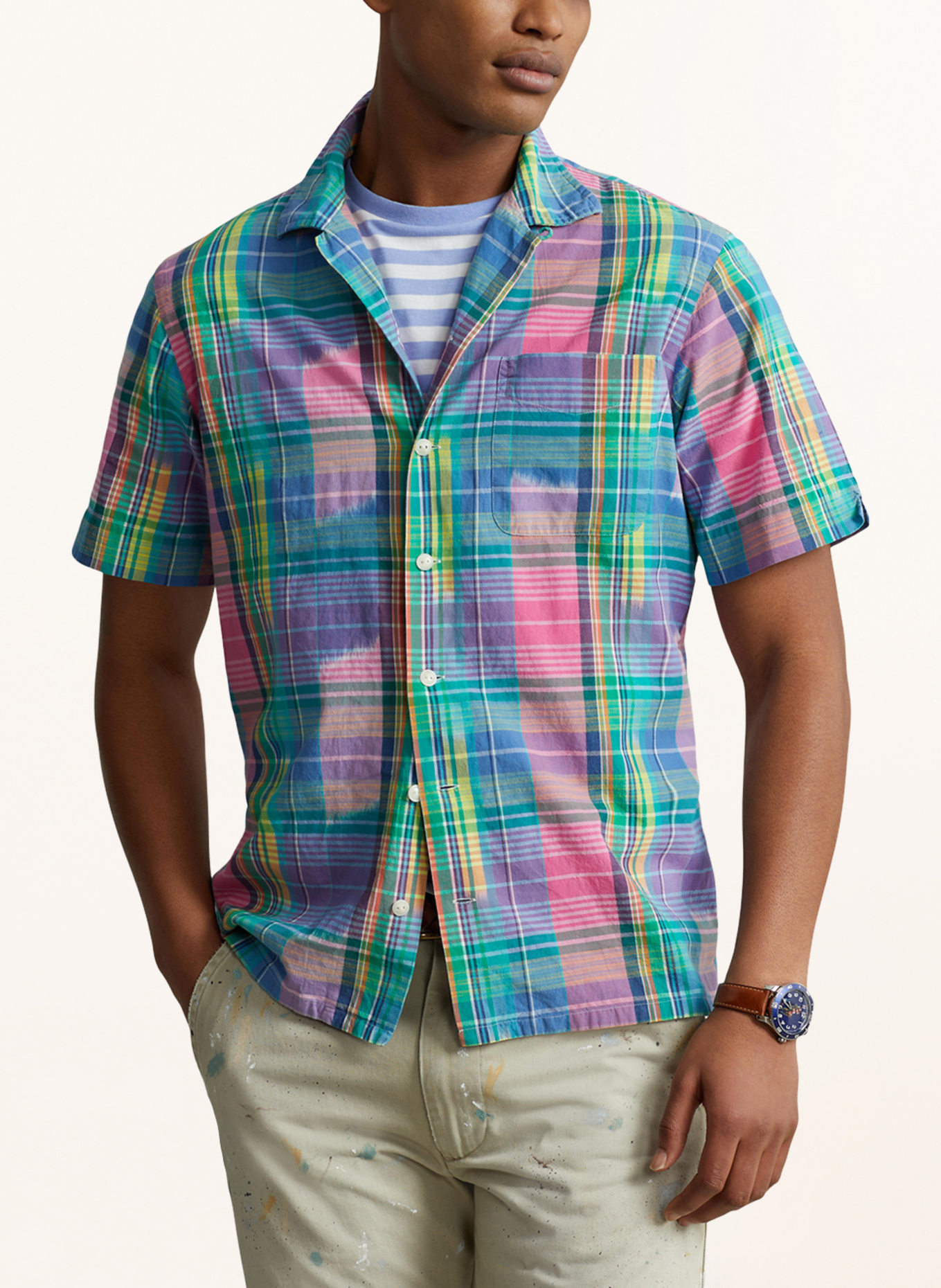 POLO RALPH LAUREN Short sleeve shirt MADRAS classic fit, Color: GREEN/ PINK/ BLUE (Image 4)