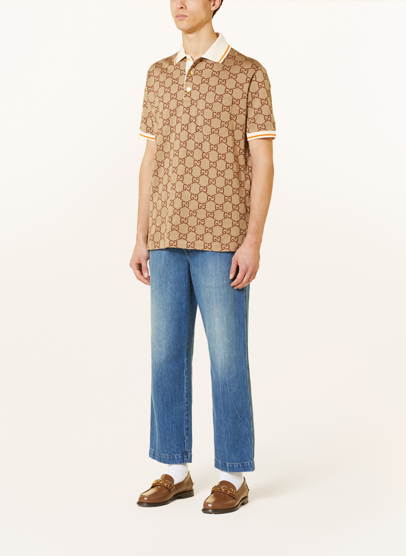 GUCCI Knitted polo shirt with silk, Color: LIGHT BROWN/ BROWN/ ECRU (Image 2)