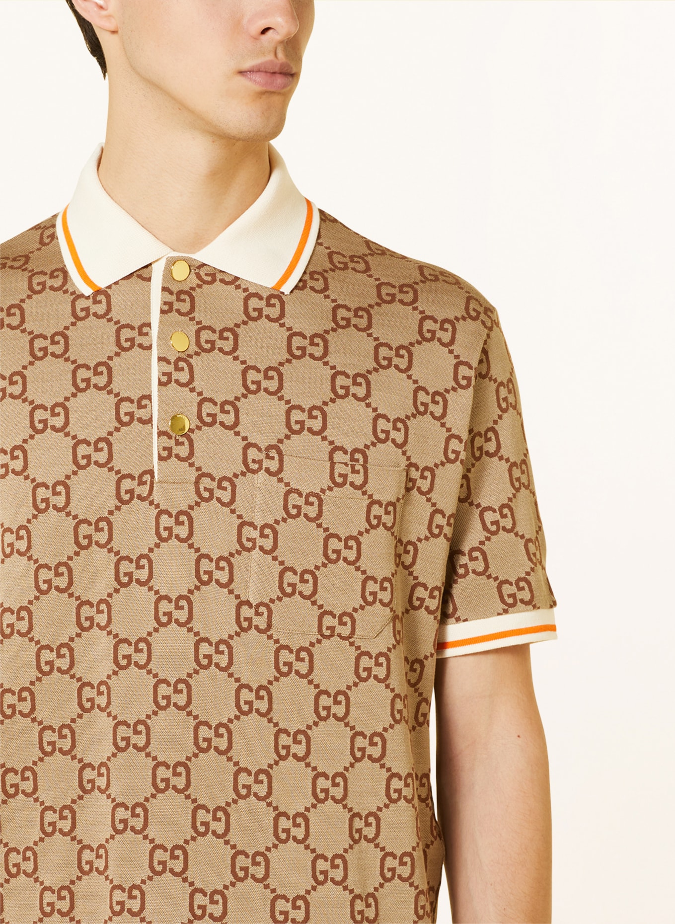 GUCCI Knitted polo shirt with silk, Color: LIGHT BROWN/ BROWN/ ECRU (Image 4)