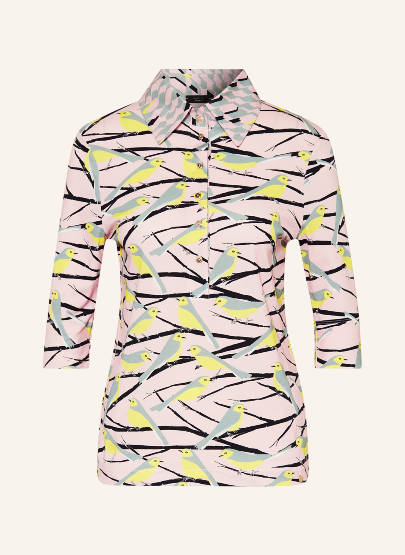 MARC CAIN Jersey polo shirt in light pink/ yellow/ blue gray