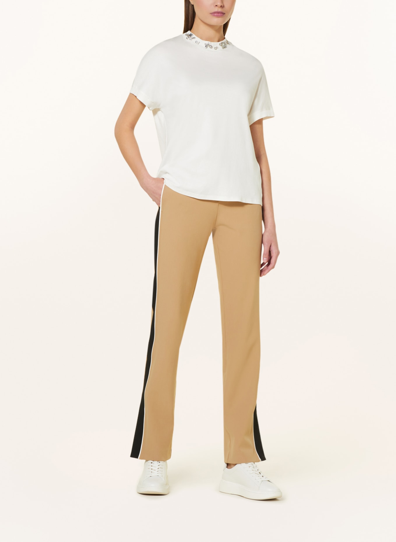 MARC CAIN T-shirt with decorative gems, Color: CREAM (Image 2)