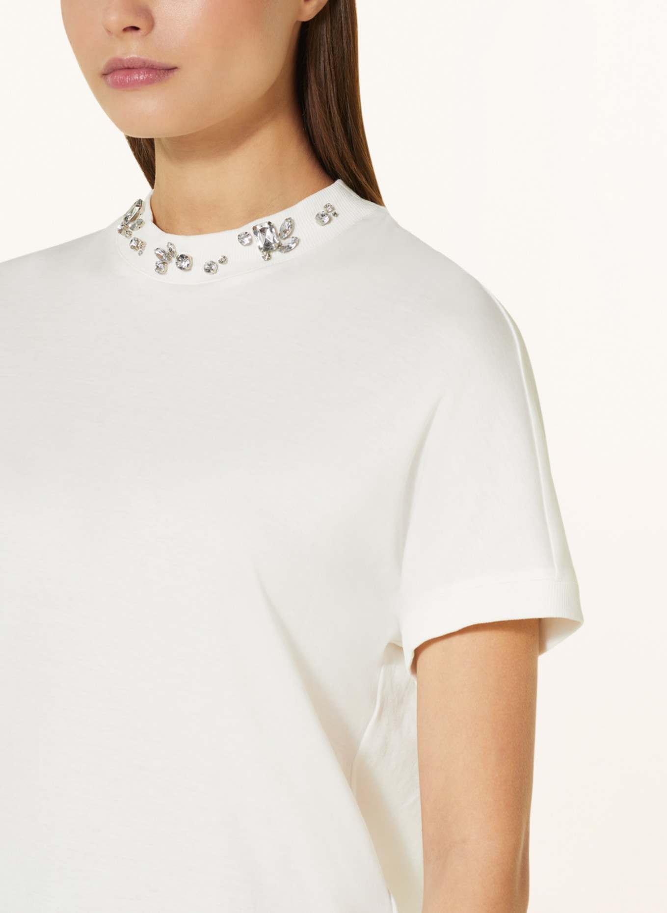 MARC CAIN T-shirt with decorative gems, Color: CREAM (Image 4)