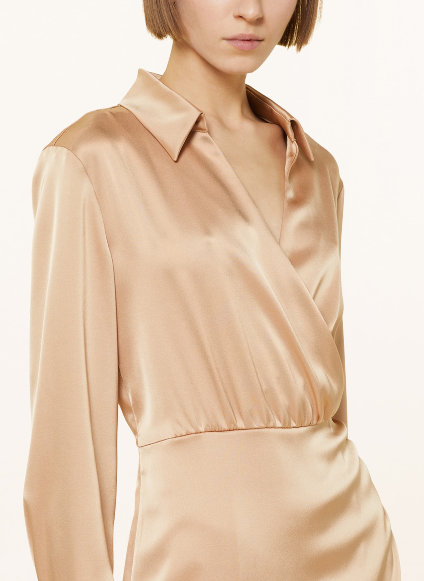 MARC CAIN Satin dress in wrap look, Color: CAMEL (Image 4)