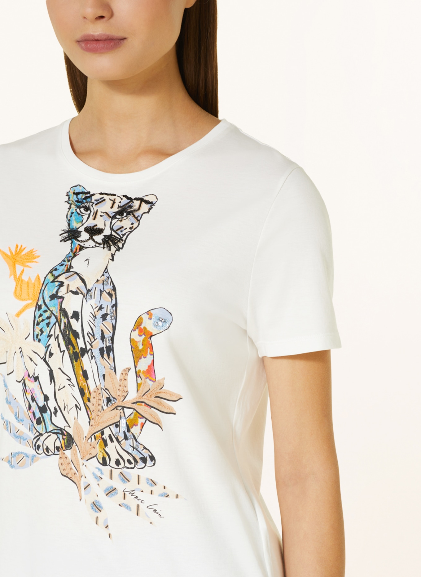 MARC CAIN T-Shirt mit Schmucksteinen und Pailletten, Farbe: 110 off (Bild 4)