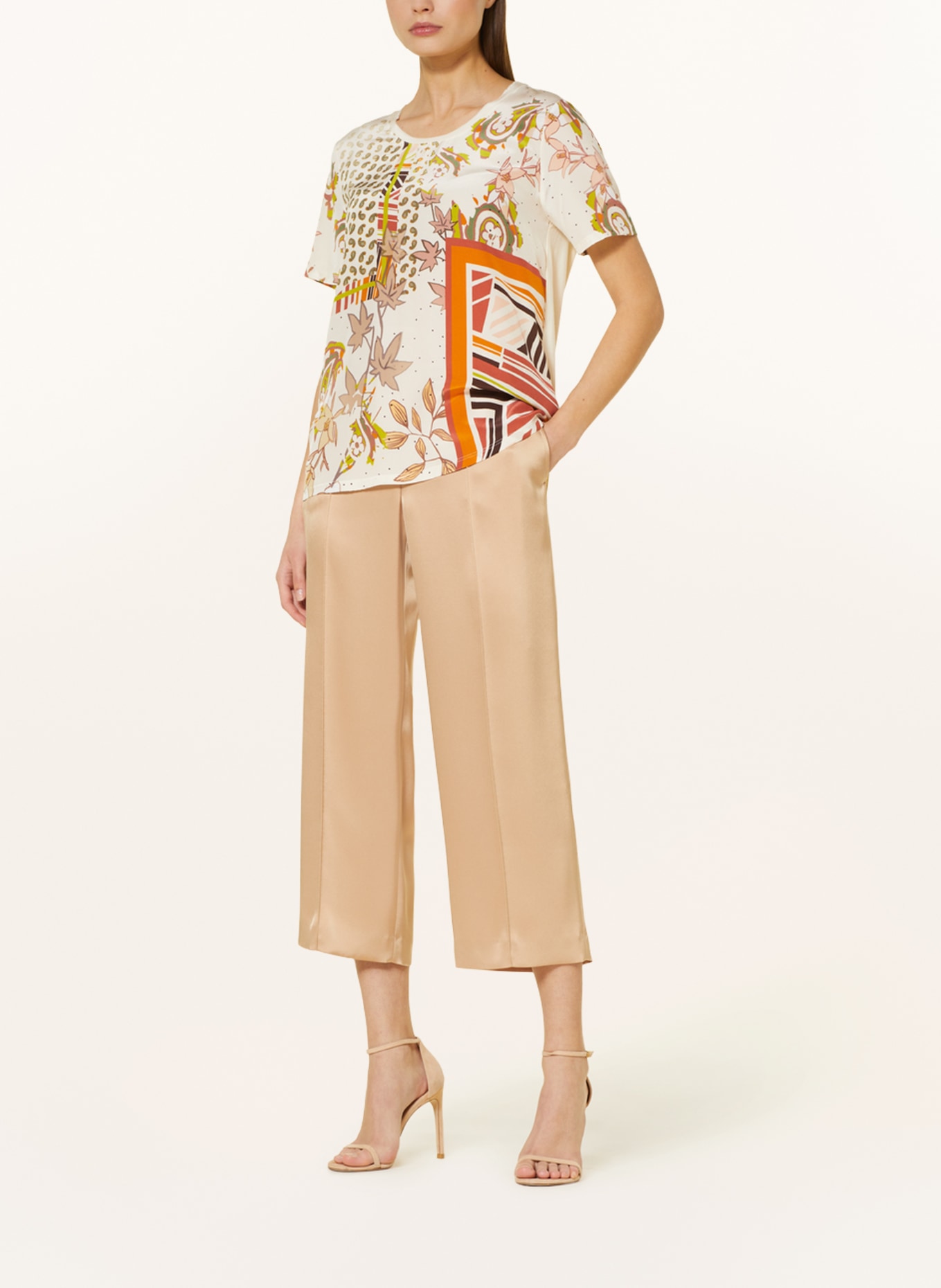 MARC CAIN Shirt blouse in mixed materials, Color: ECRU/ ORANGE/ GREEN (Image 2)