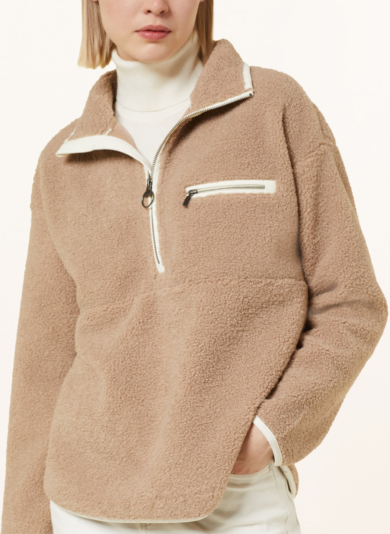 Barbour Teddy fur half-zip sweater MERSEA, Color: BEIGE (Image 4)