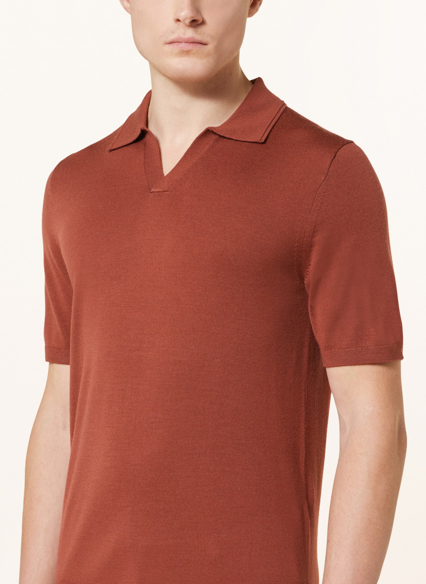 REISS Knitted polo shirt DUCHIE in merino wool, Color: BROWN (Image 4)