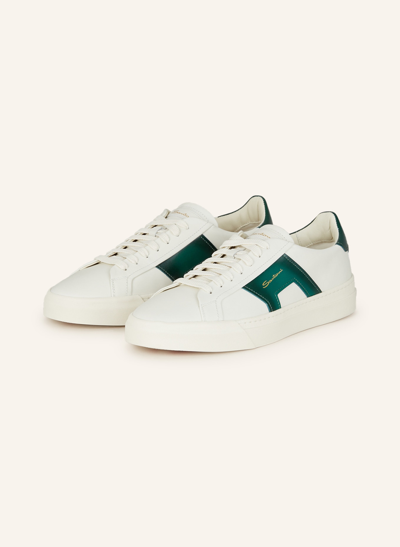 Santoni Sneakers, Color: WHITE/ GREEN (Image 1)