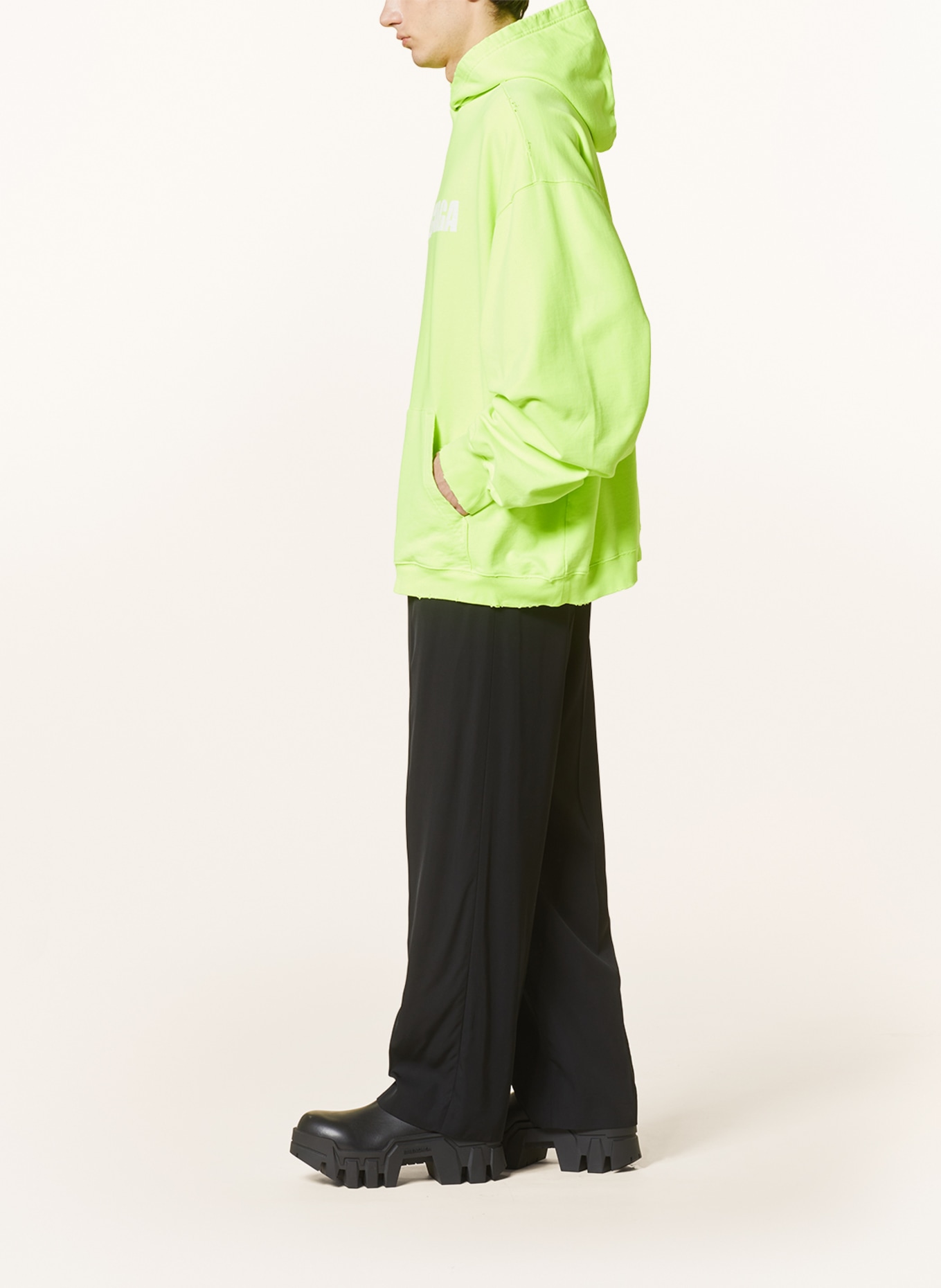 BALENCIAGA Bluza z kapturem oversize, Kolor: JASKRAWY ŻÓŁTY (Obrazek 4)