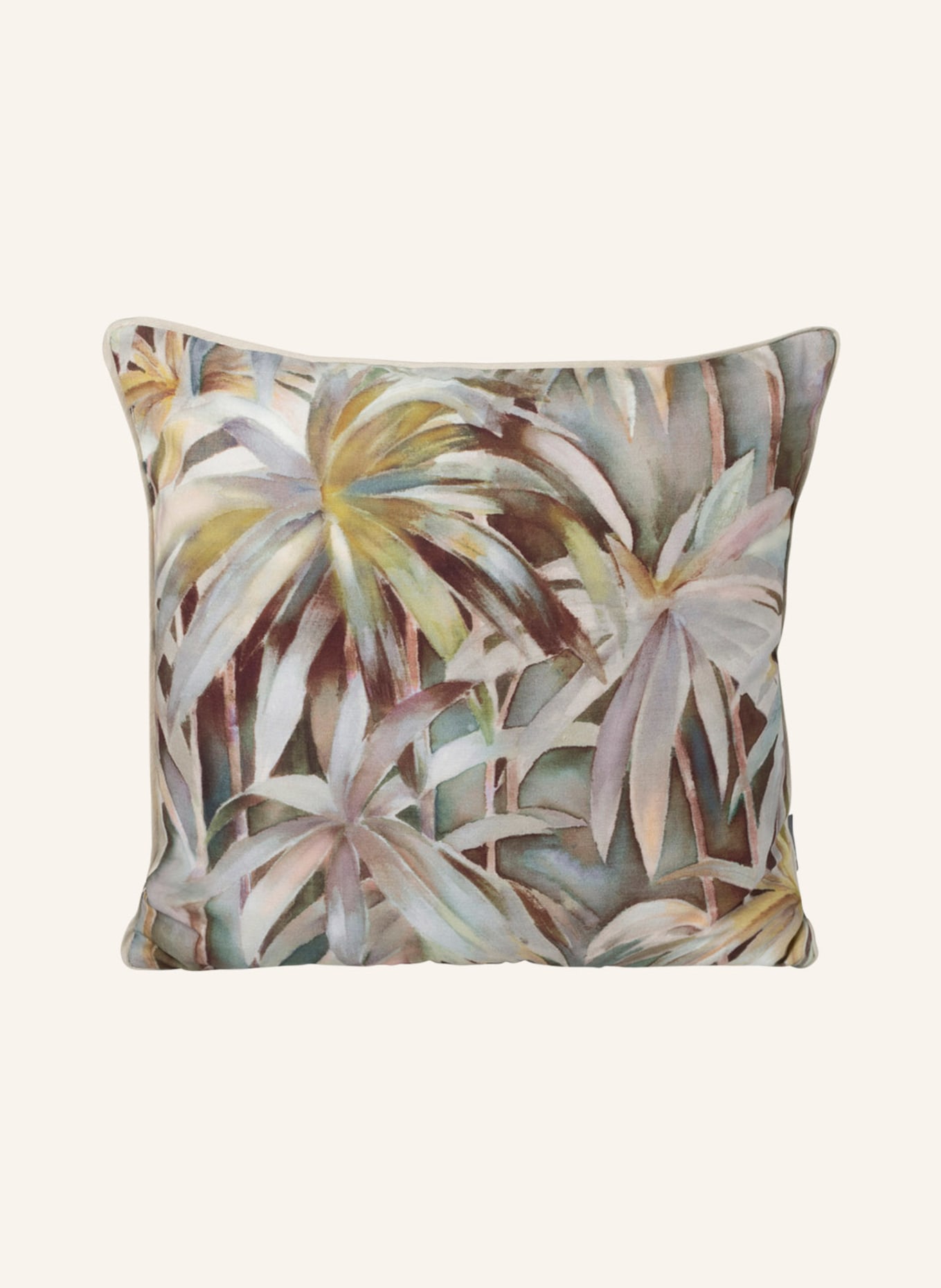 pichler Decorative cushion cover PALMS, Color: BROWN/ LIGHT PURPLE/ LIGHT PINK (Image 1)