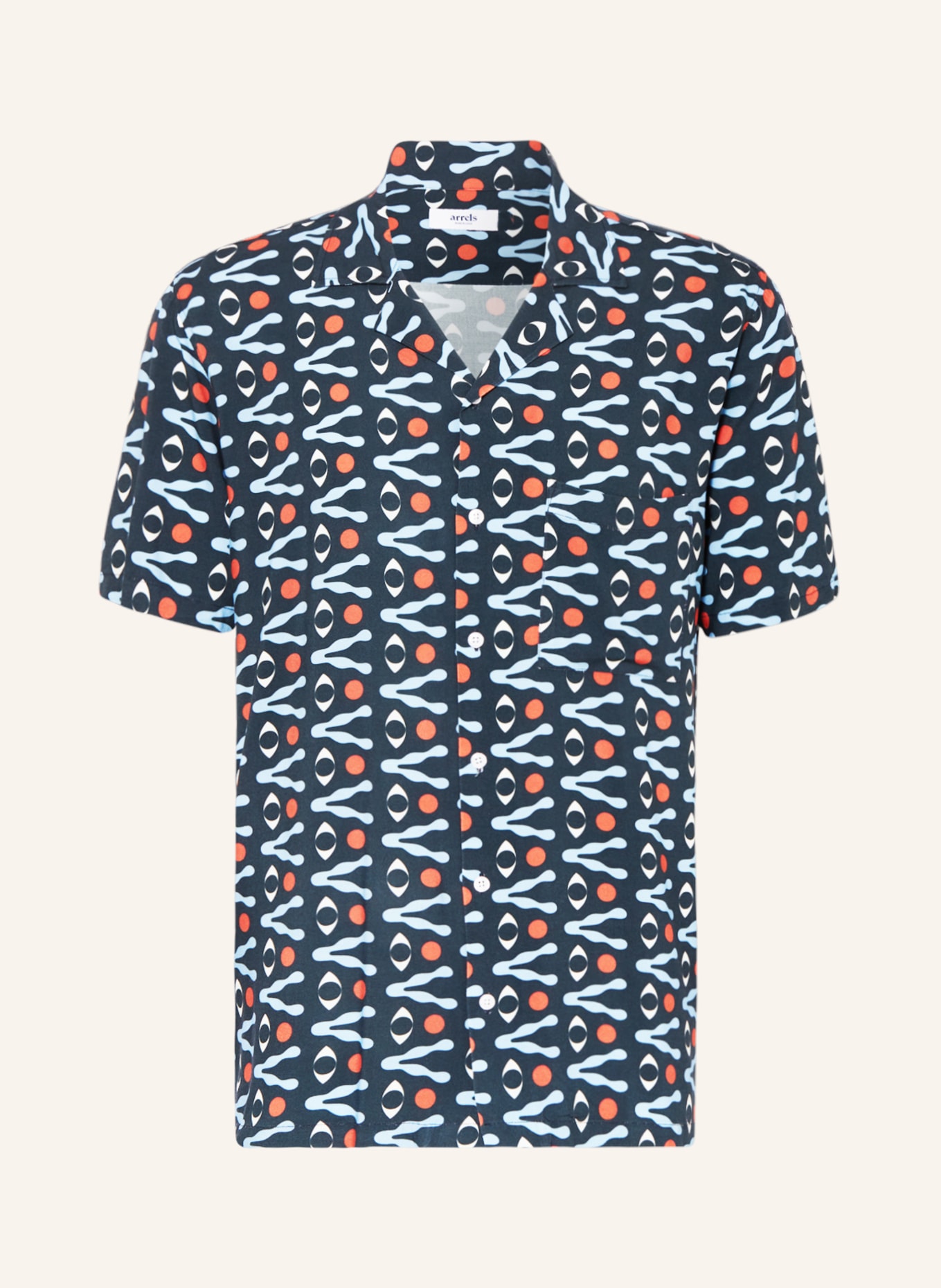 arrels BARCELONA Resort shirt PETROL EYE × DAVID VANADIA comfort fit, Color: DARK BLUE/ LIGHT BLUE/ RED (Image 1)