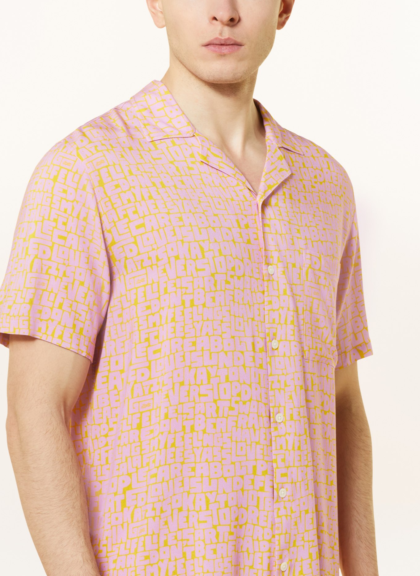 arrels BARCELONA Resort shirt PINK NEVER STOP DREAMING × TIMOTHY GOOD comfort fit, Color: PINK/ DARK YELLOW (Image 4)