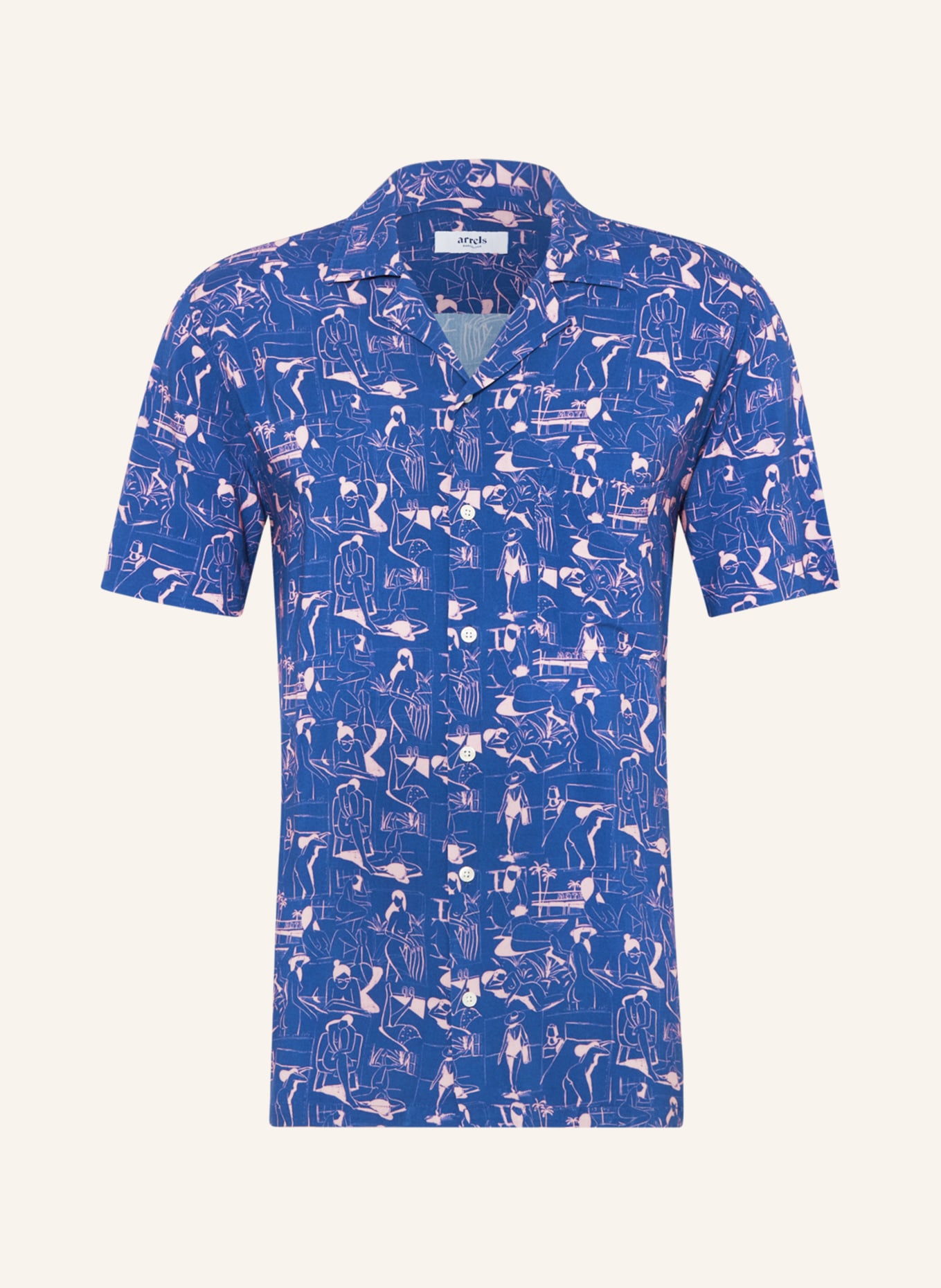 arrels BARCELONA Koszula z klapami BLUE VACANCES × QUENTIN MONGE comfort fit, Kolor: NIEBIESKI/ RÓŻOWY (Obrazek 1)