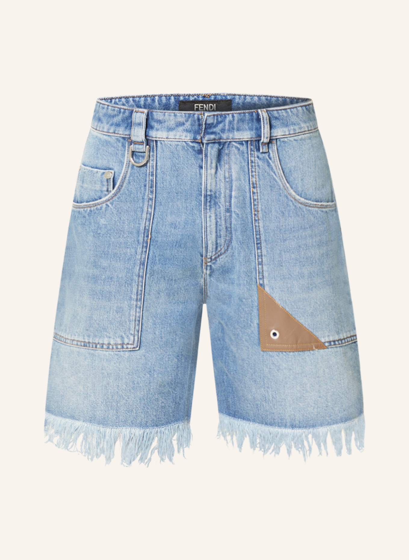 FENDI Denim shorts with fringes, Color: F0QG0 DARK BLU (Image 1)