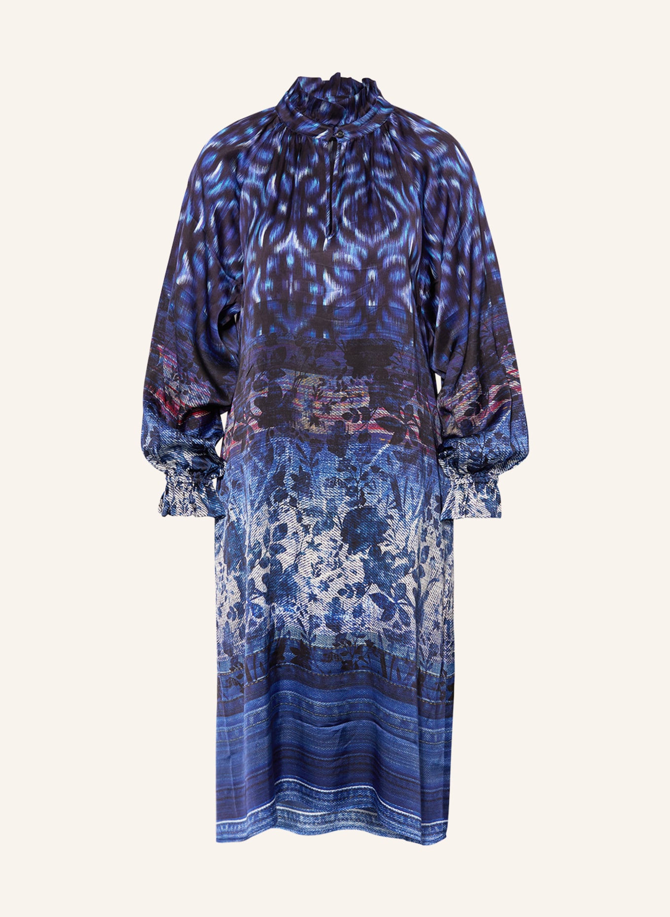 yippie hippie Satin dress, Color: BLUE/ BLACK/ CREAM (Image 1)