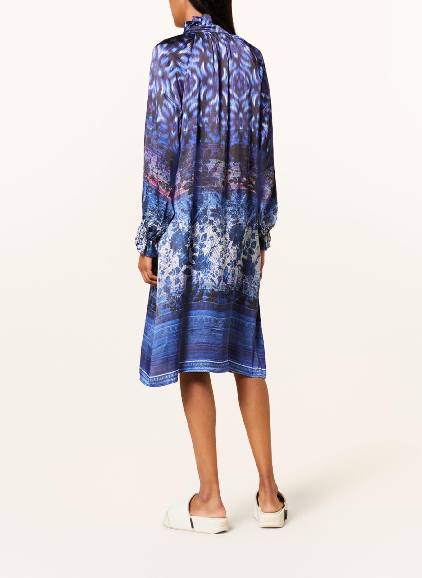 yippie hippie Satin dress, Color: BLUE/ BLACK/ CREAM (Image 3)