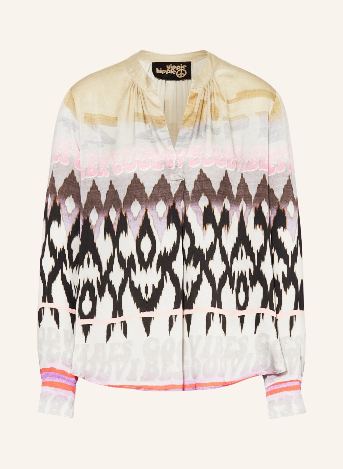 yippie hippie Satin blouse, Color: BEIGE/ PINK/ BLACK (Image 1)
