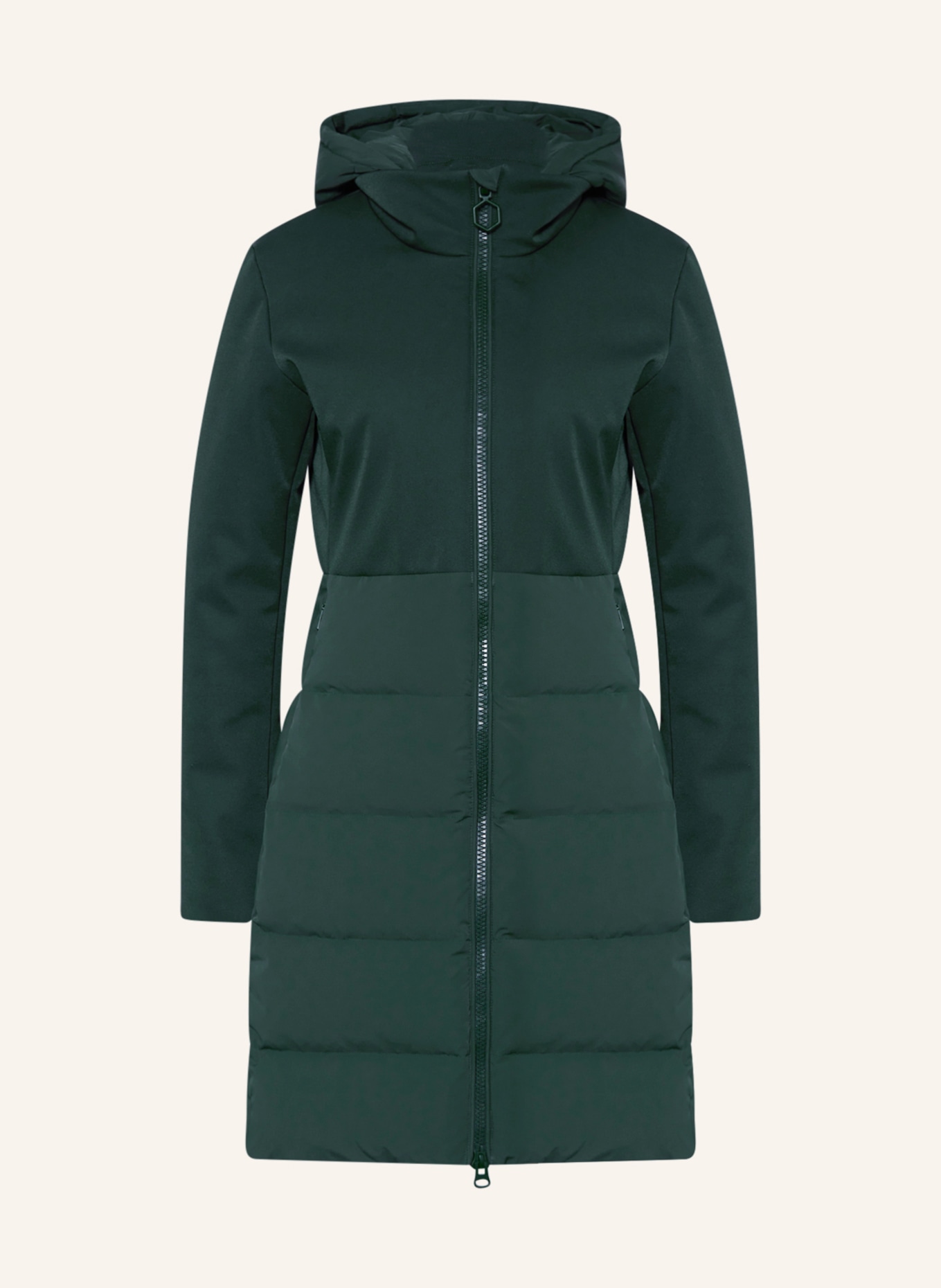 HOX Péřový kabát ze směsi materiálů, s odnímatelnou kapucí, Barva: TMAVĚ ZELENÁ (Obrázek 1)