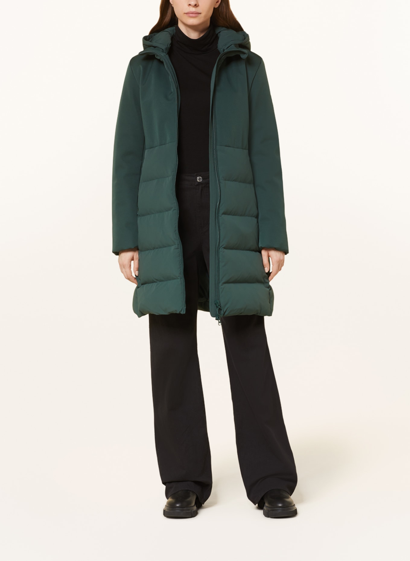 HOX Down coat in mixed materials with detachable hood, Color: DARK GREEN (Image 2)