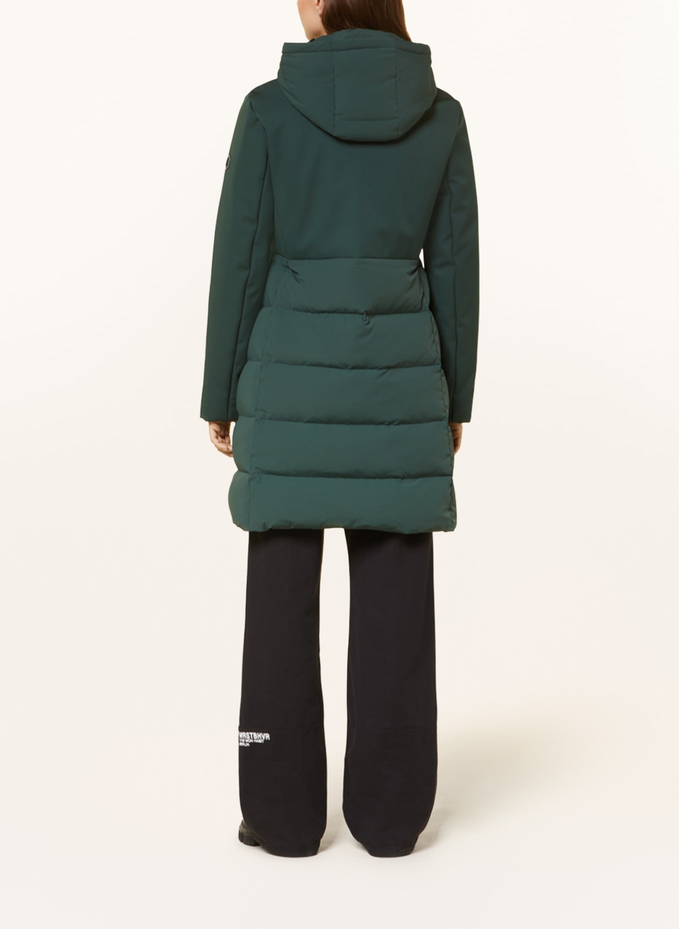 HOX Down coat in mixed materials with detachable hood, Color: DARK GREEN (Image 3)