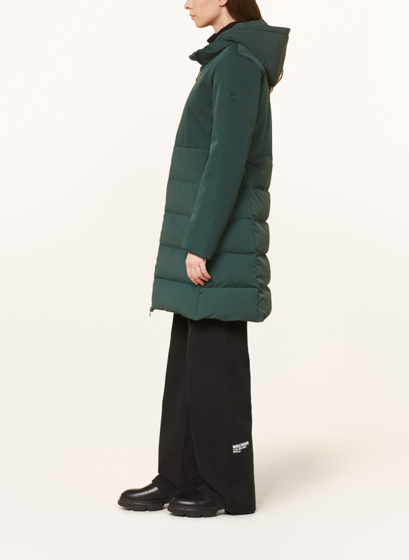 HOX Down coat in mixed materials with detachable hood, Color: DARK GREEN (Image 4)