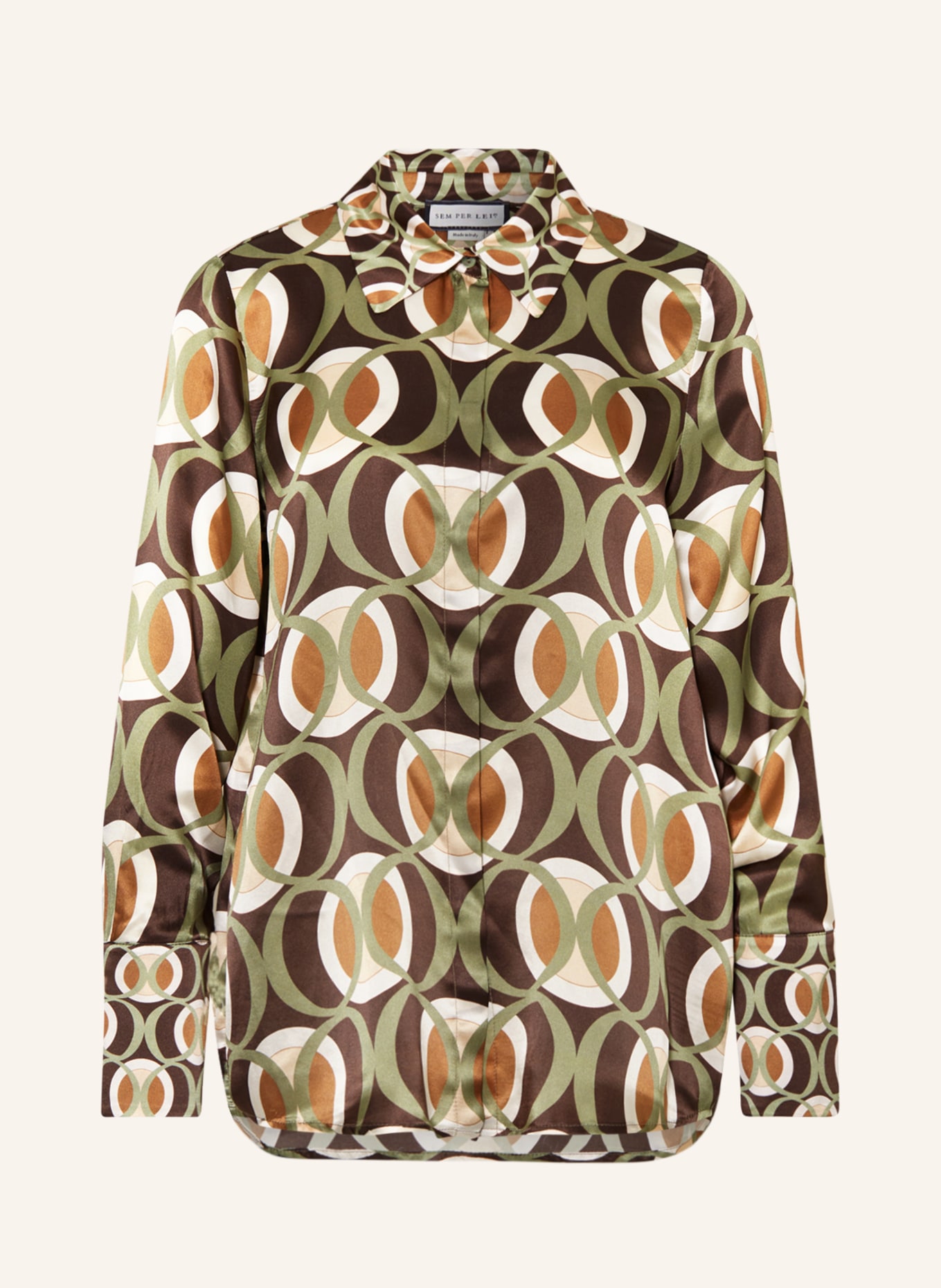 SEM PER LEI Silk blouse, Color: DARK BROWN/ KHAKI/ CREAM (Image 1)