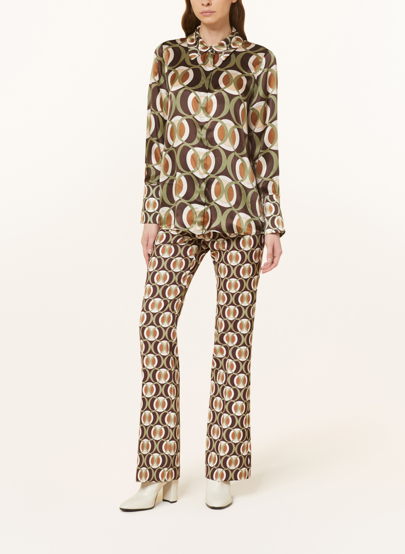 SEM PER LEI Silk blouse, Color: DARK BROWN/ KHAKI/ CREAM (Image 2)
