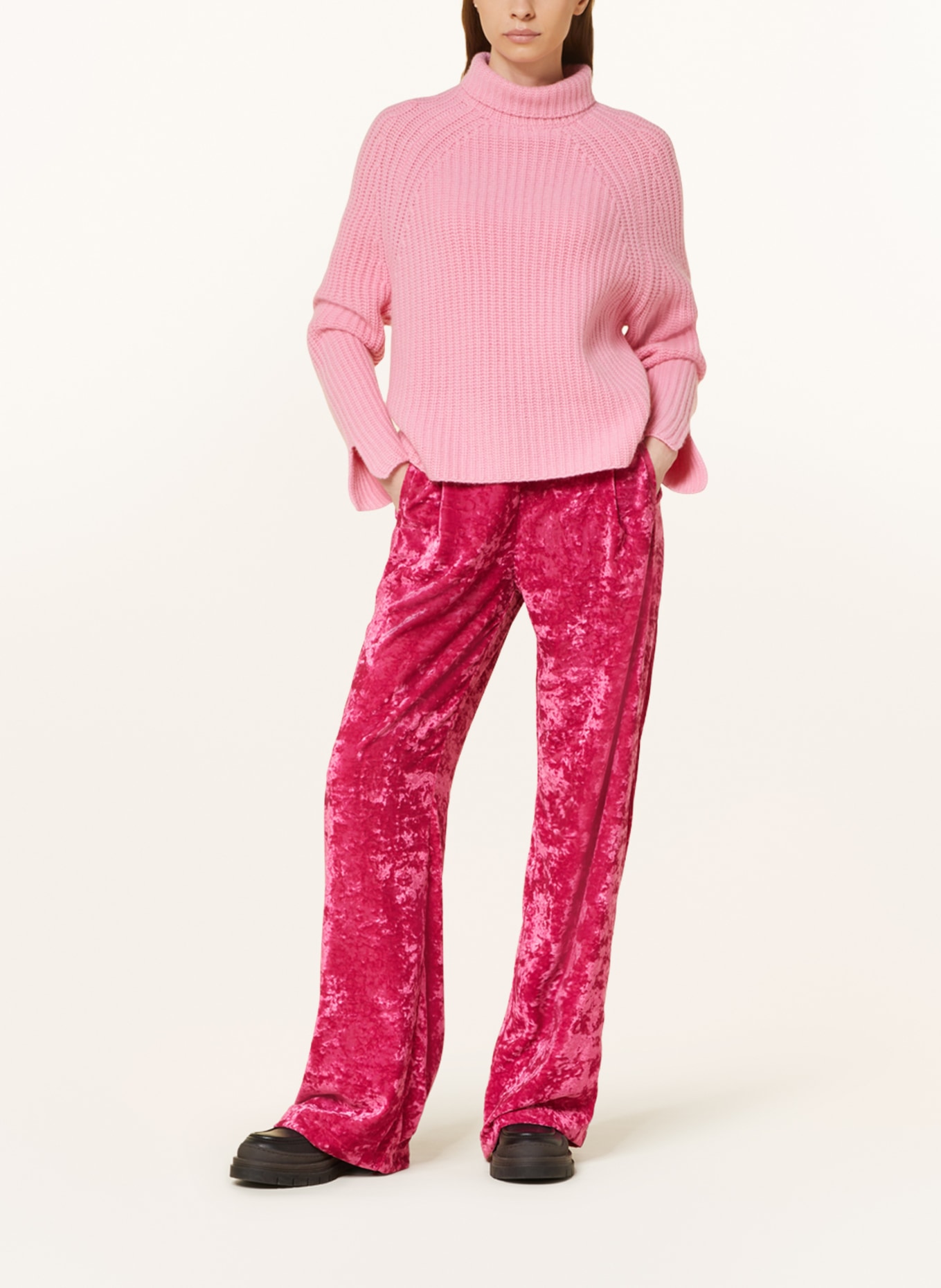 SEM PER LEI Wide leg trousers made of velvet, Color: PINK (Image 2)