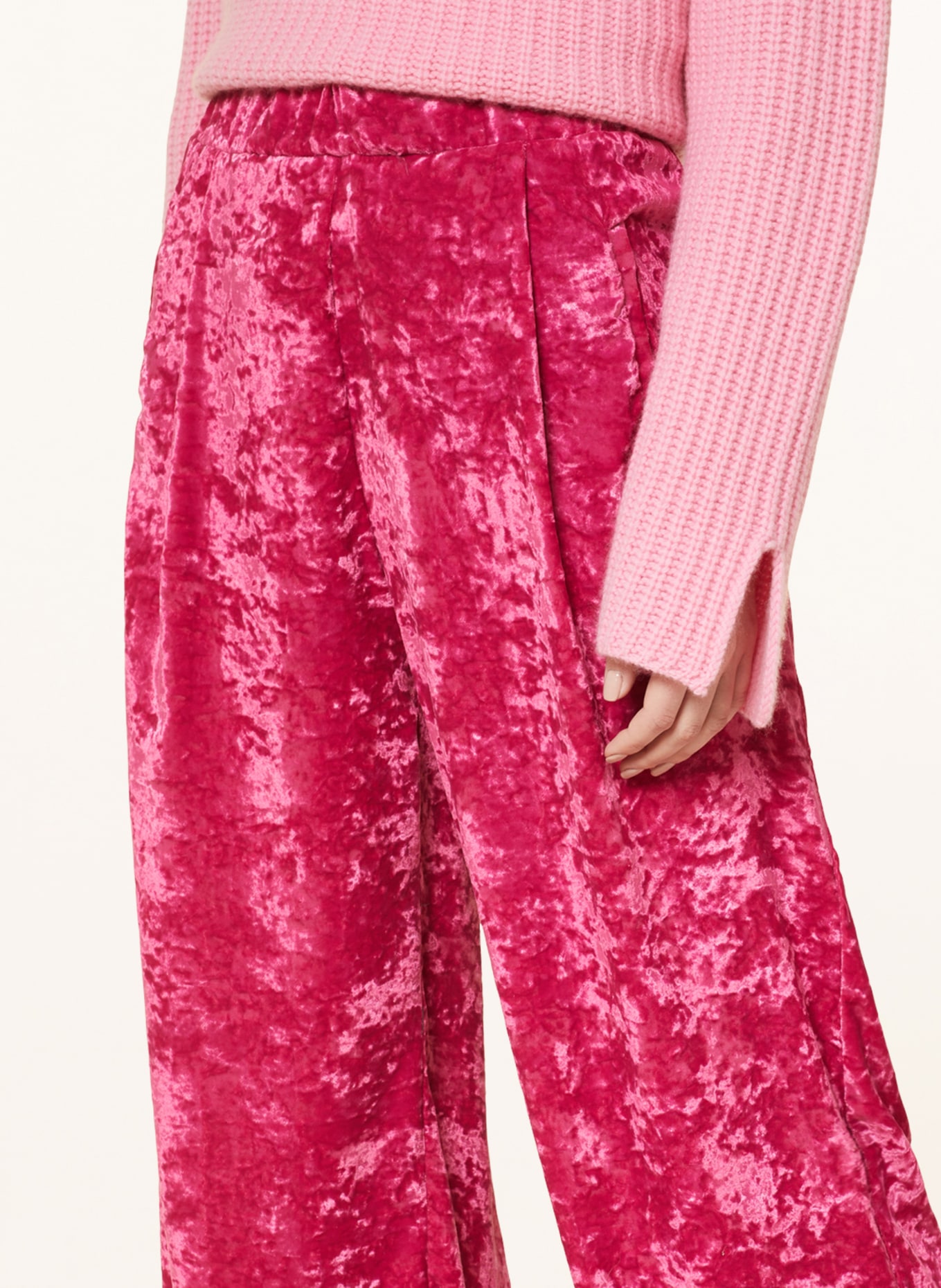 SEM PER LEI Wide leg trousers made of velvet, Color: PINK (Image 5)