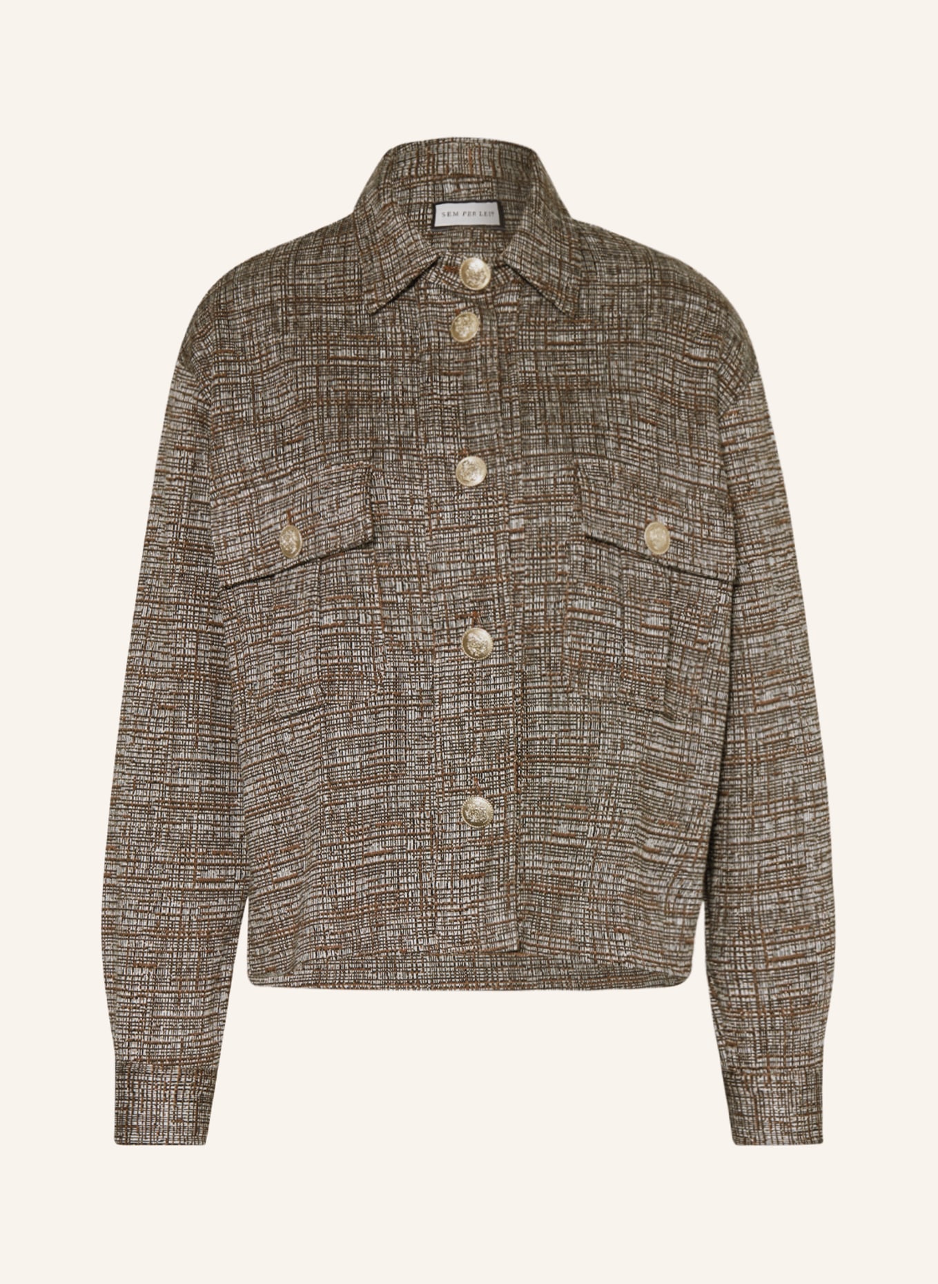 SEM PER LEI Boxy jacket with glitter thread, Color: BROWN/ LIGHT GRAY (Image 1)