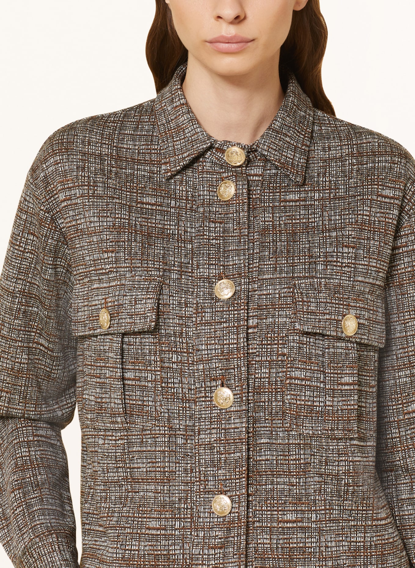 SEM PER LEI Boxy jacket with glitter thread, Color: BROWN/ LIGHT GRAY (Image 4)
