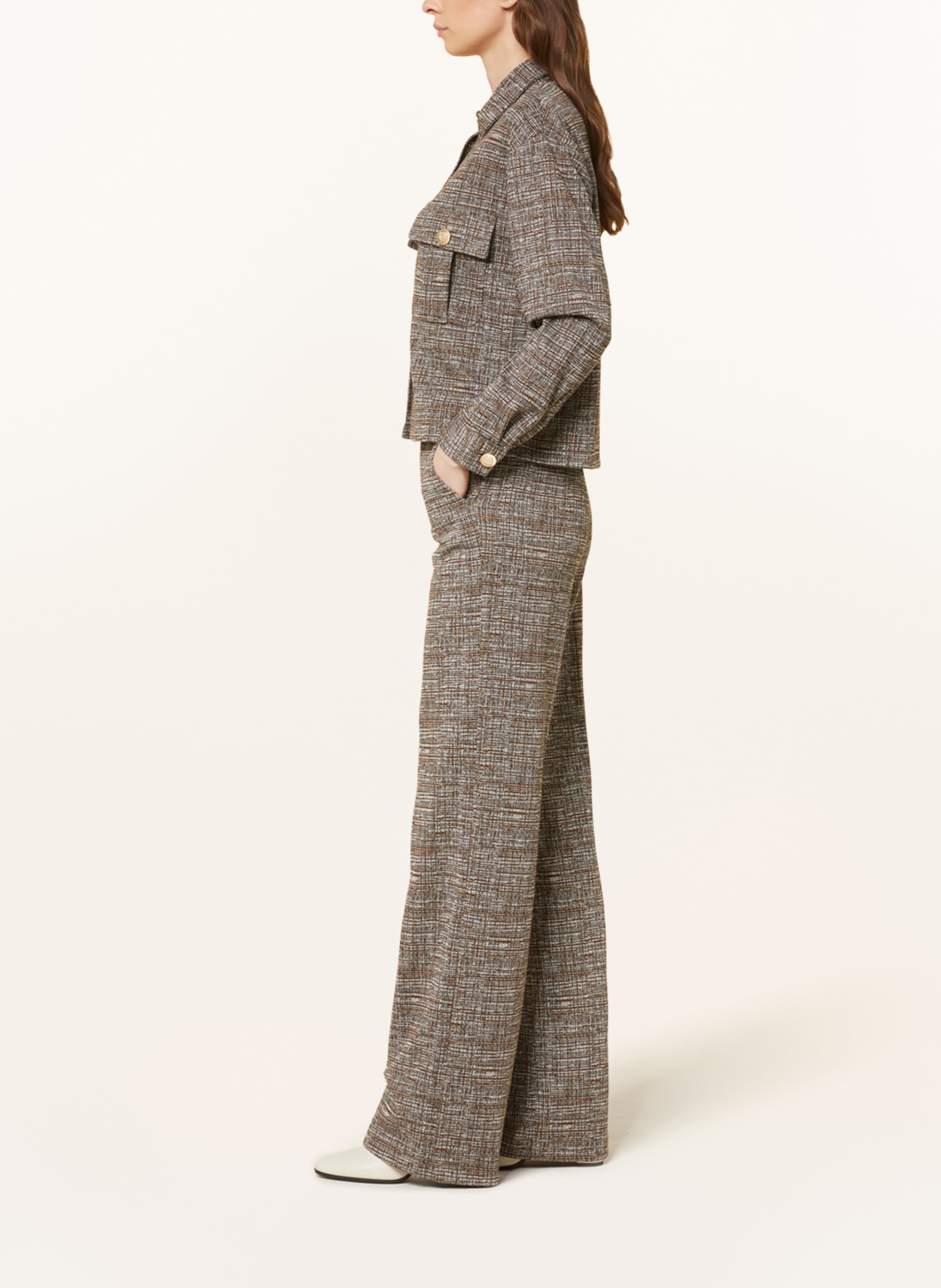SEM PER LEI Wide leg trousers with glitter thread, Color: BROWN/ LIGHT GRAY/ BLACK (Image 4)