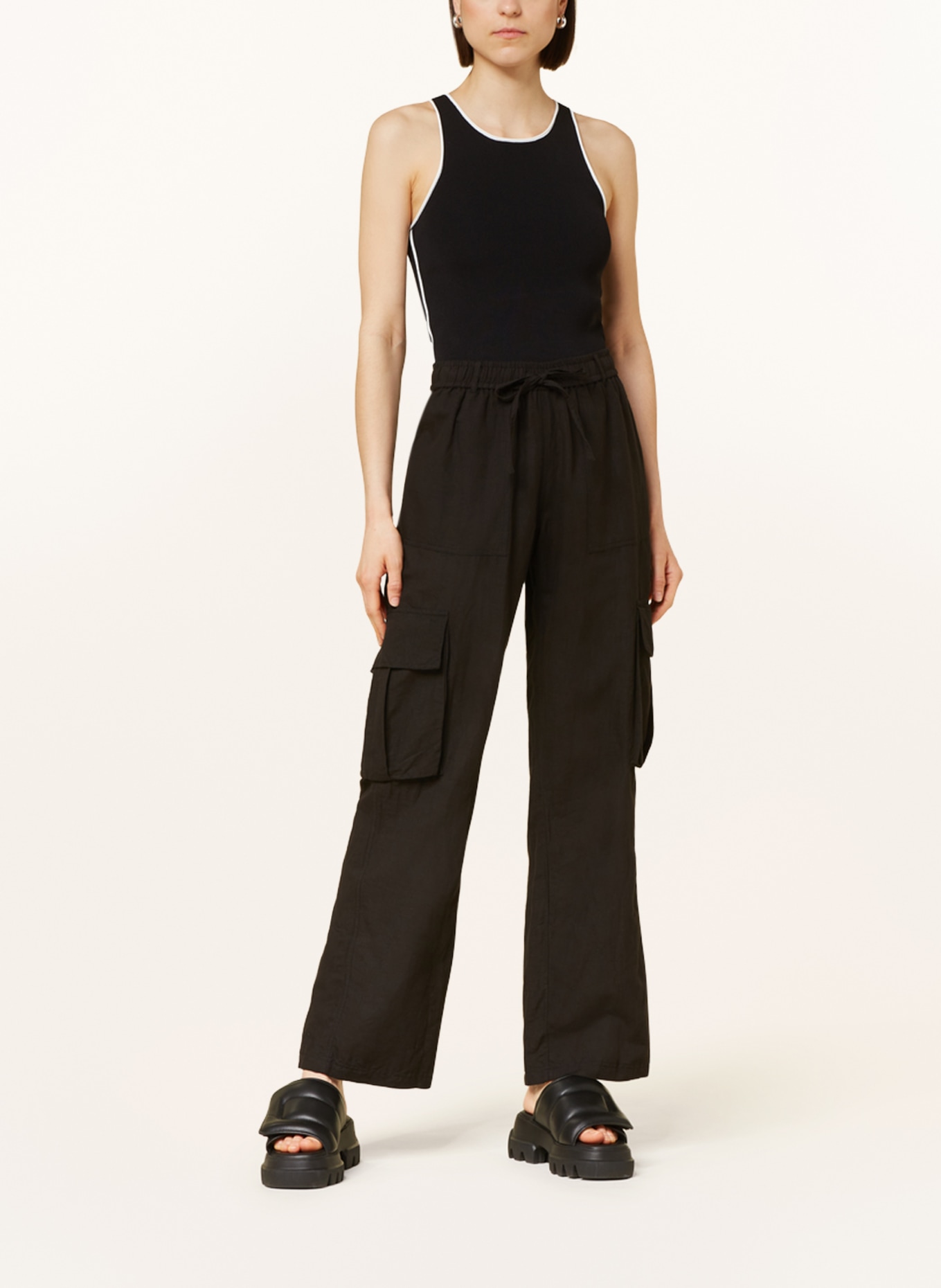 NEO NOIR Cargo pants KELLY with linen, Color: BLACK (Image 2)