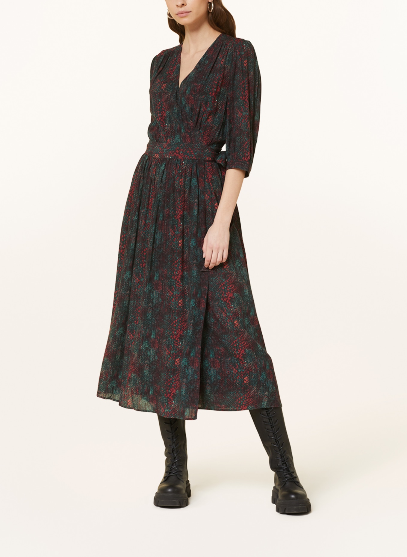 SCOTCH & SODA Wrap dress with 3/4 sleeves, Color: GREEN/ RED/ BLACK (Image 2)