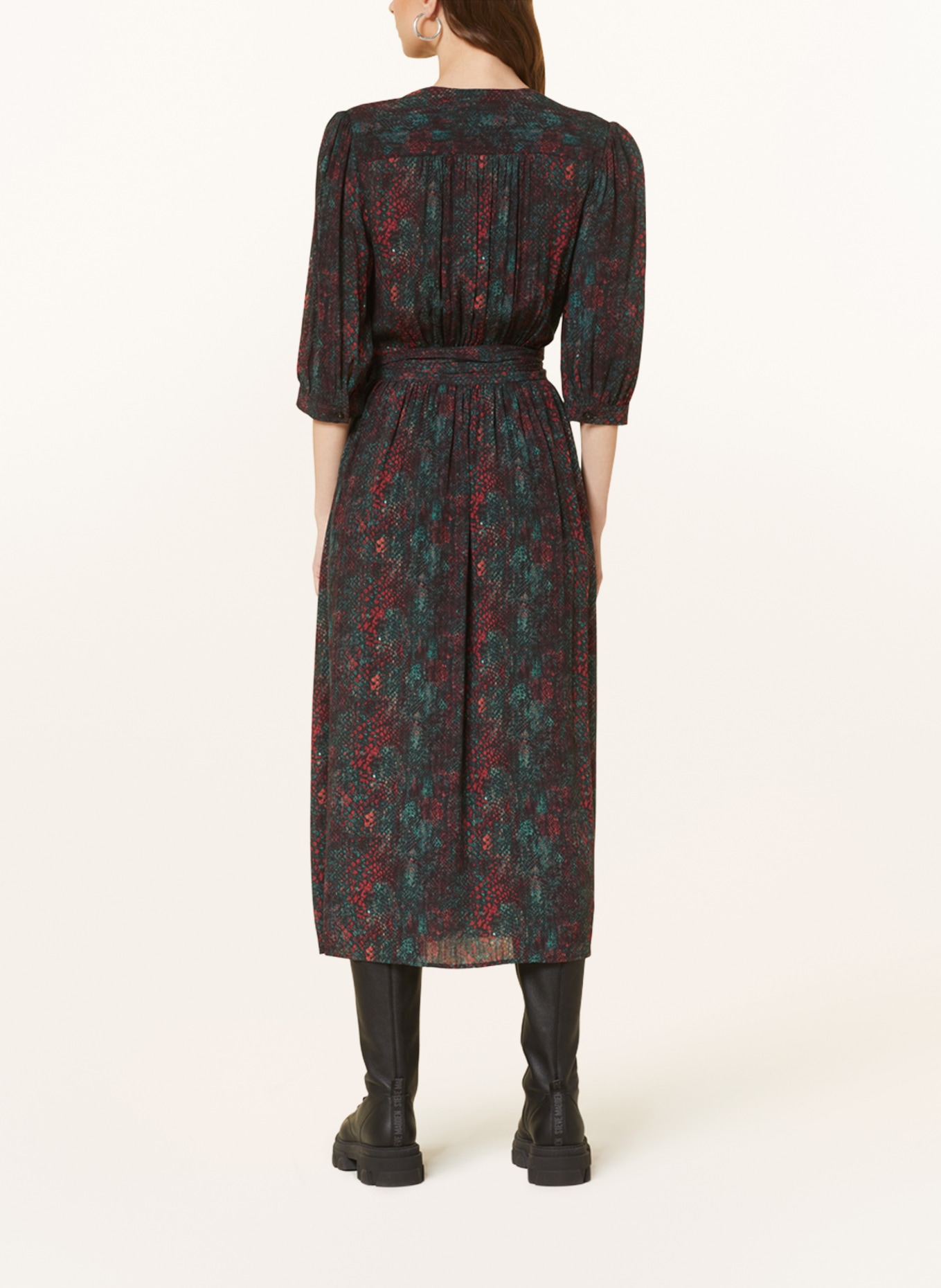 SCOTCH & SODA Wrap dress with 3/4 sleeves, Color: GREEN/ RED/ BLACK (Image 3)