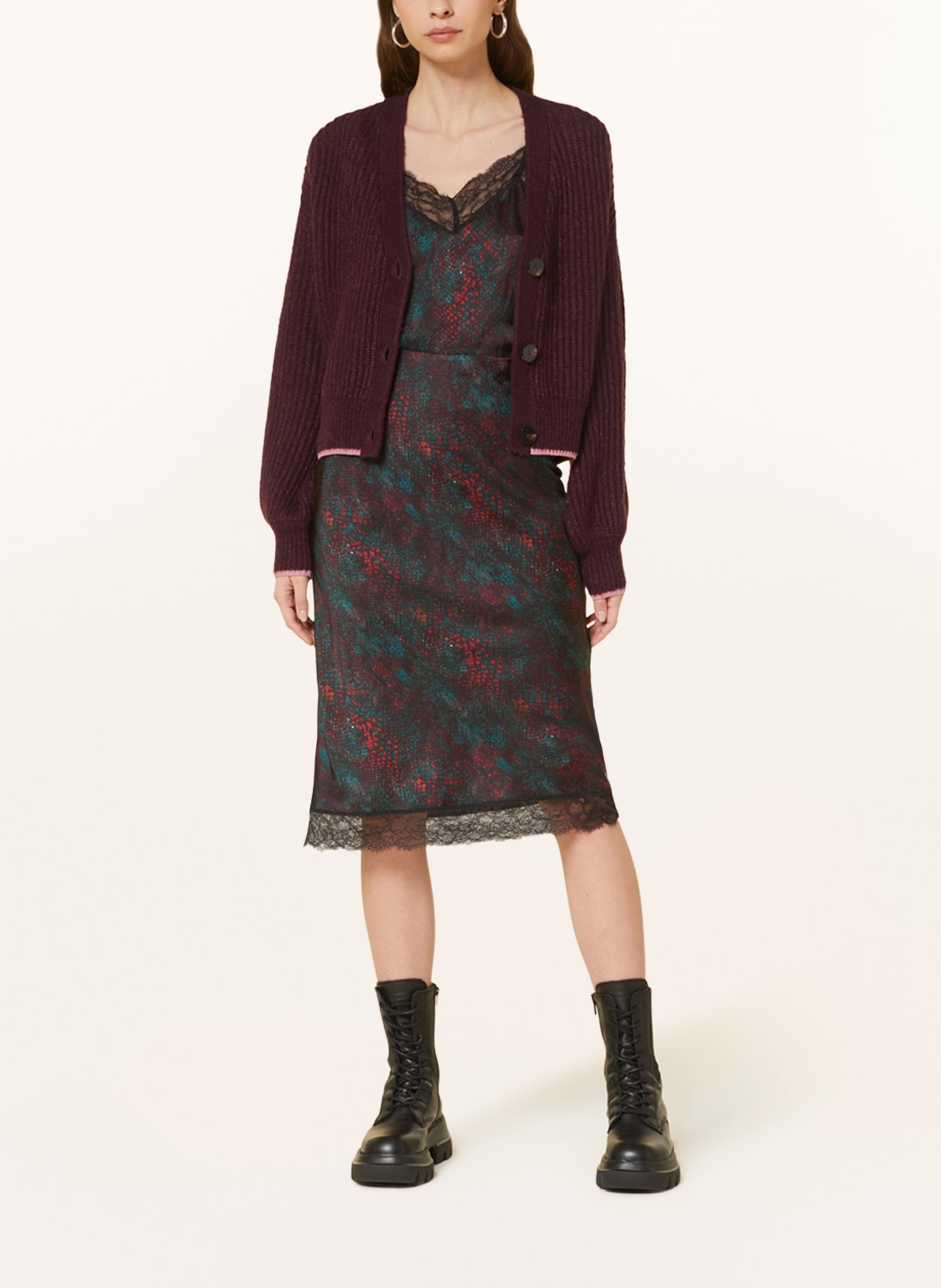 SCOTCH & SODA Satin skirt with lace, Color: TEAL/ FUCHSIA/ BLACK (Image 2)