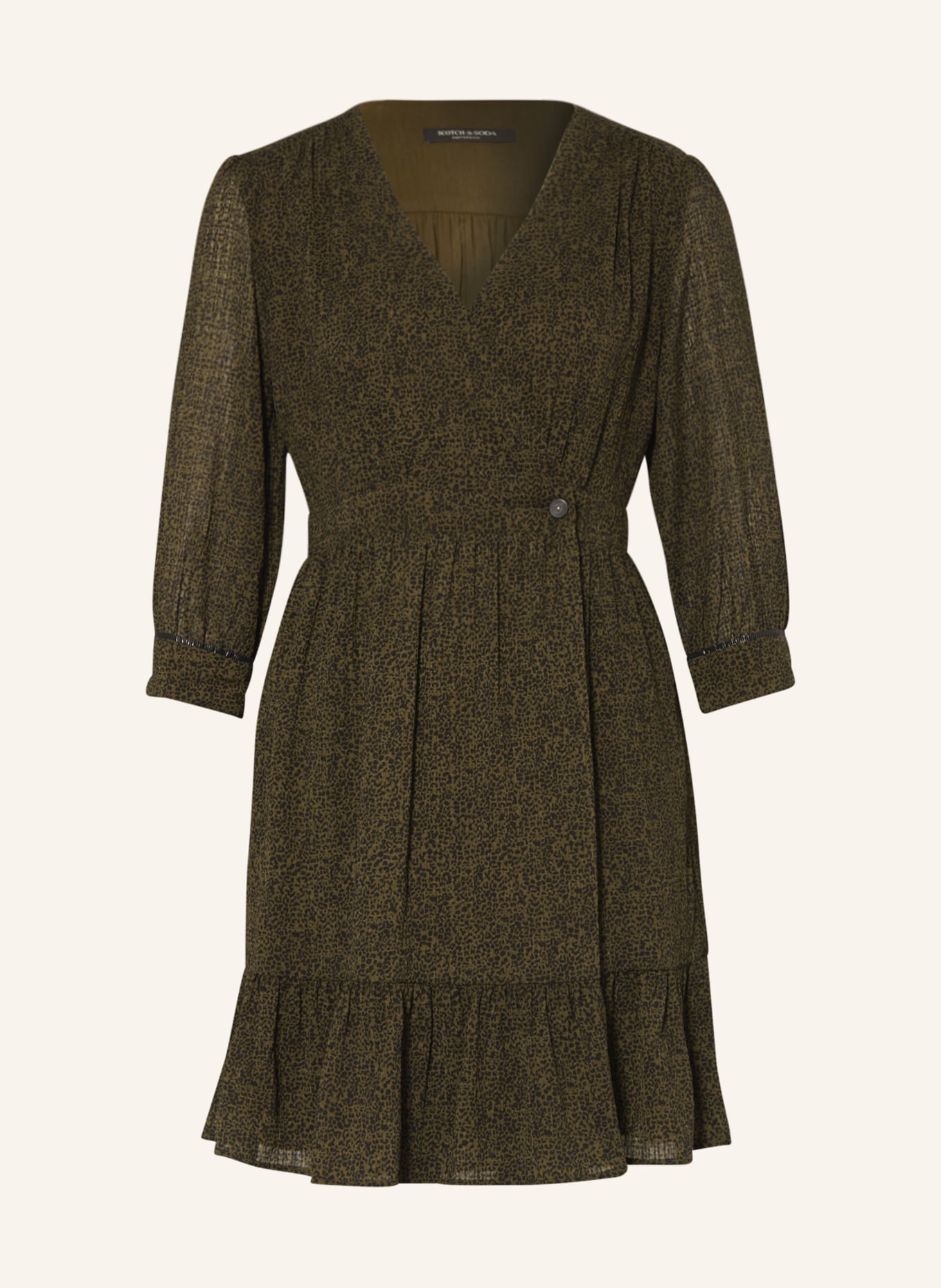 SCOTCH & SODA Wrap dress with 3/4 sleeves, Color: KHAKI/ BLACK (Image 1)