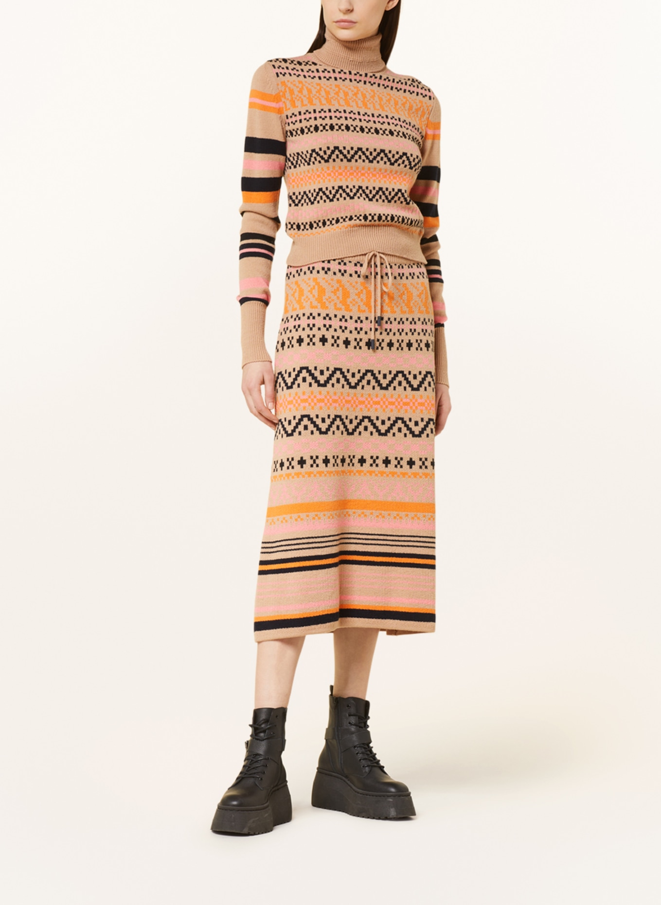 MAX & Co. Knit skirt TAMIGI, Color: BEIGE/ BLACK/ ORANGE (Image 2)