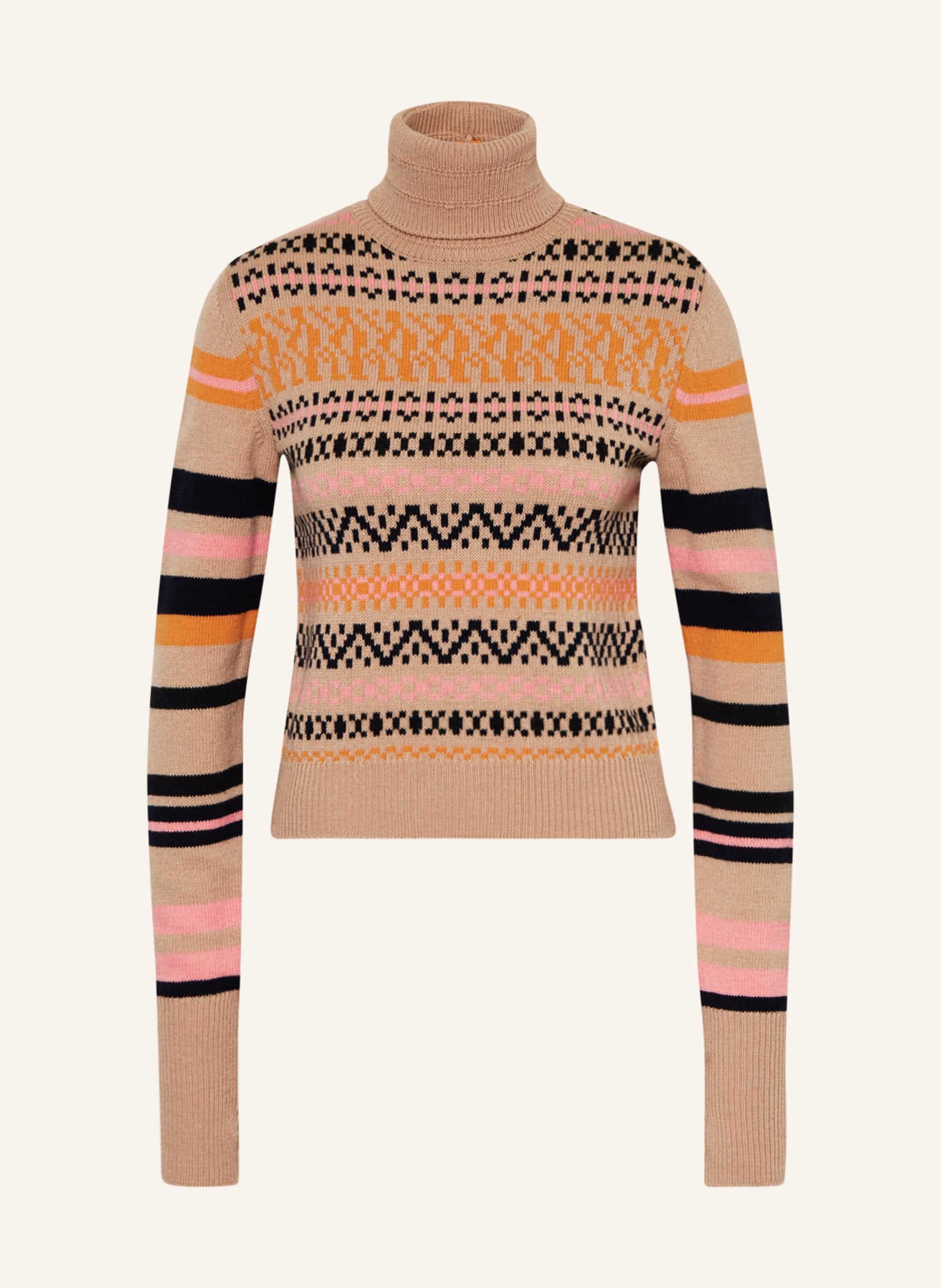 MAX & Co. Turtleneck sweater EOLLIE, Color: BEIGE/ BLACK/ ORANGE (Image 1)