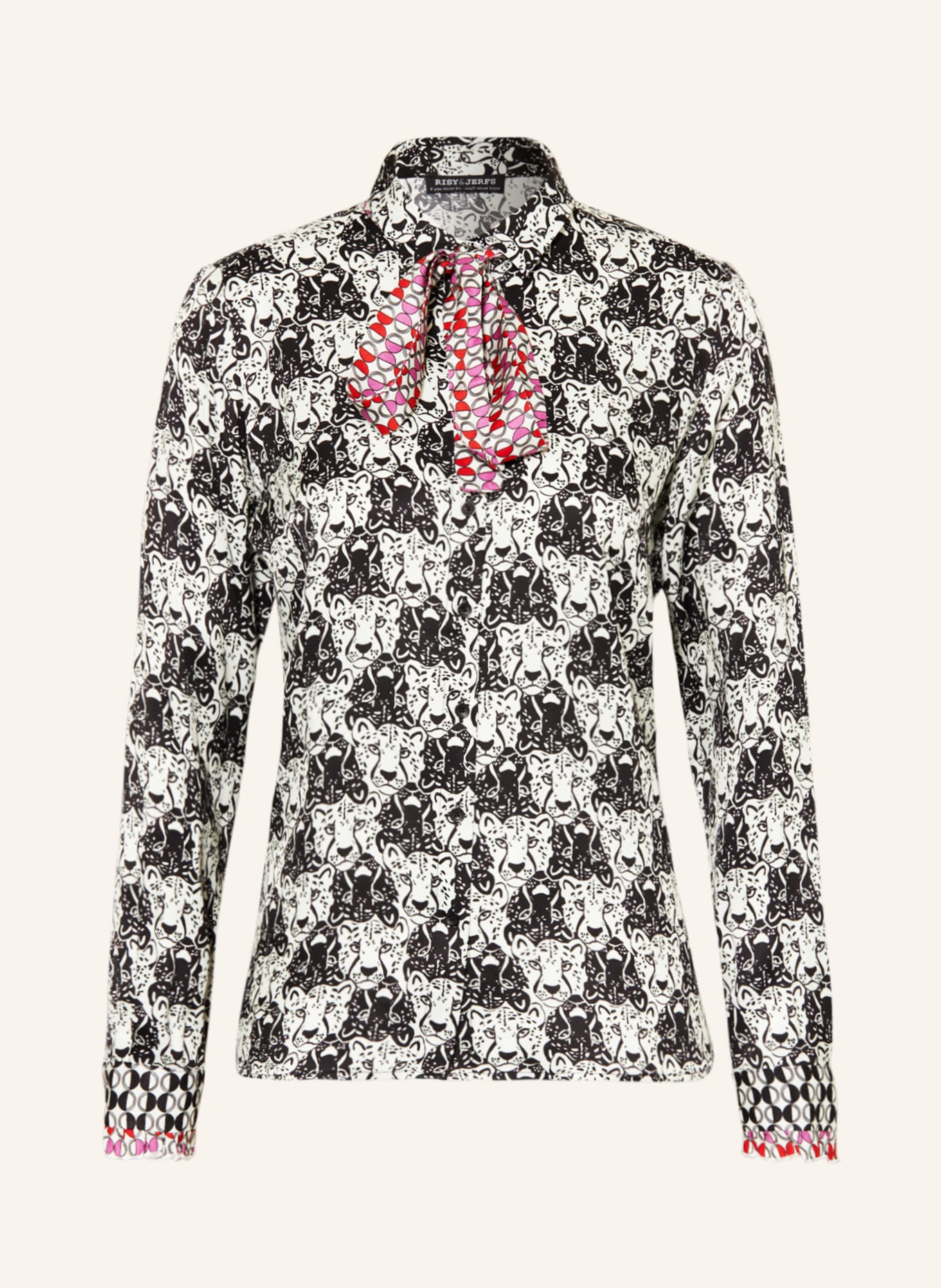 RISY & JERFS Shirt blouse SOFIA with detachable bow, Color: BLACK/ WHITE (Image 1)