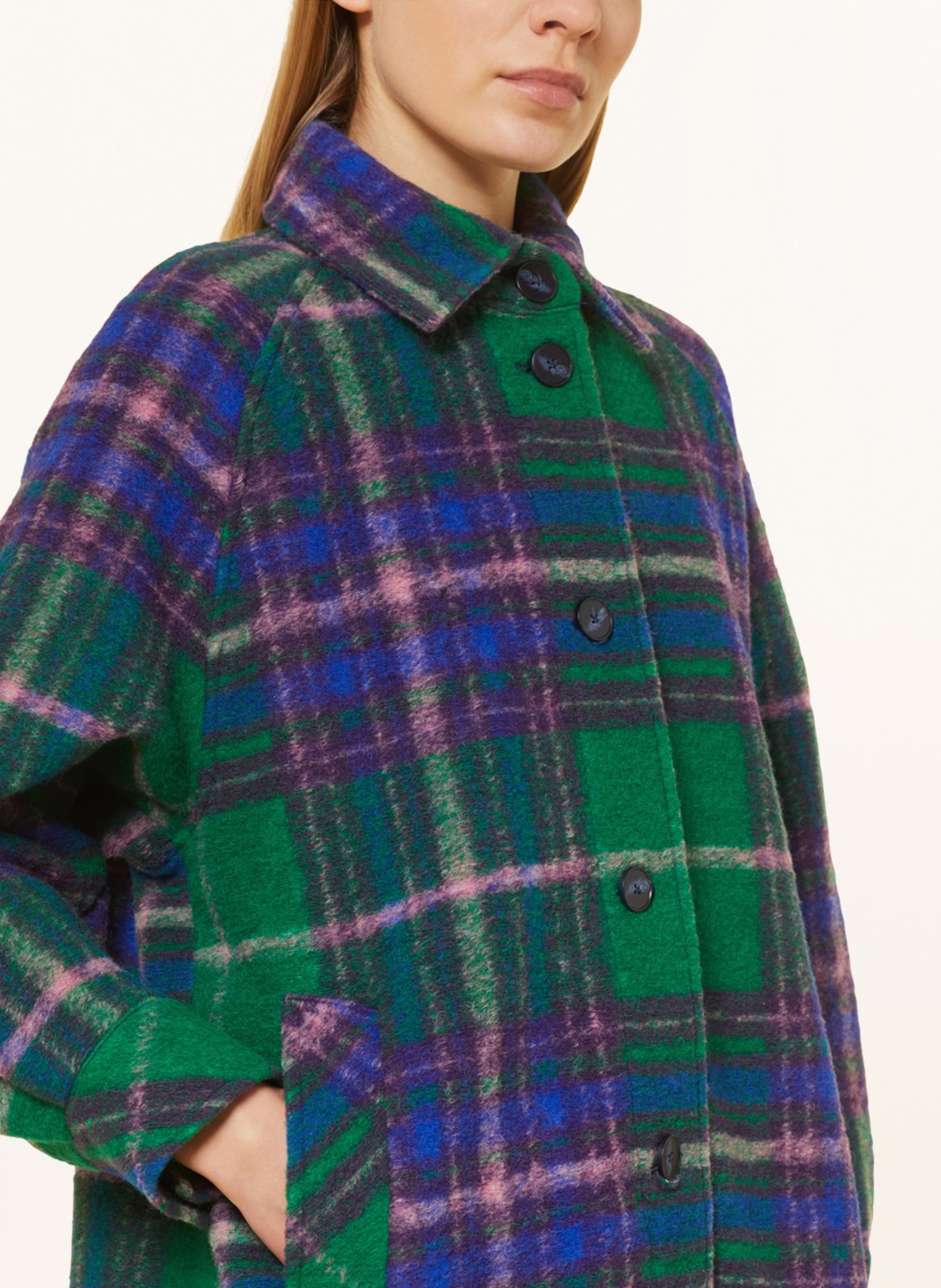 Green and purple check coat clearance